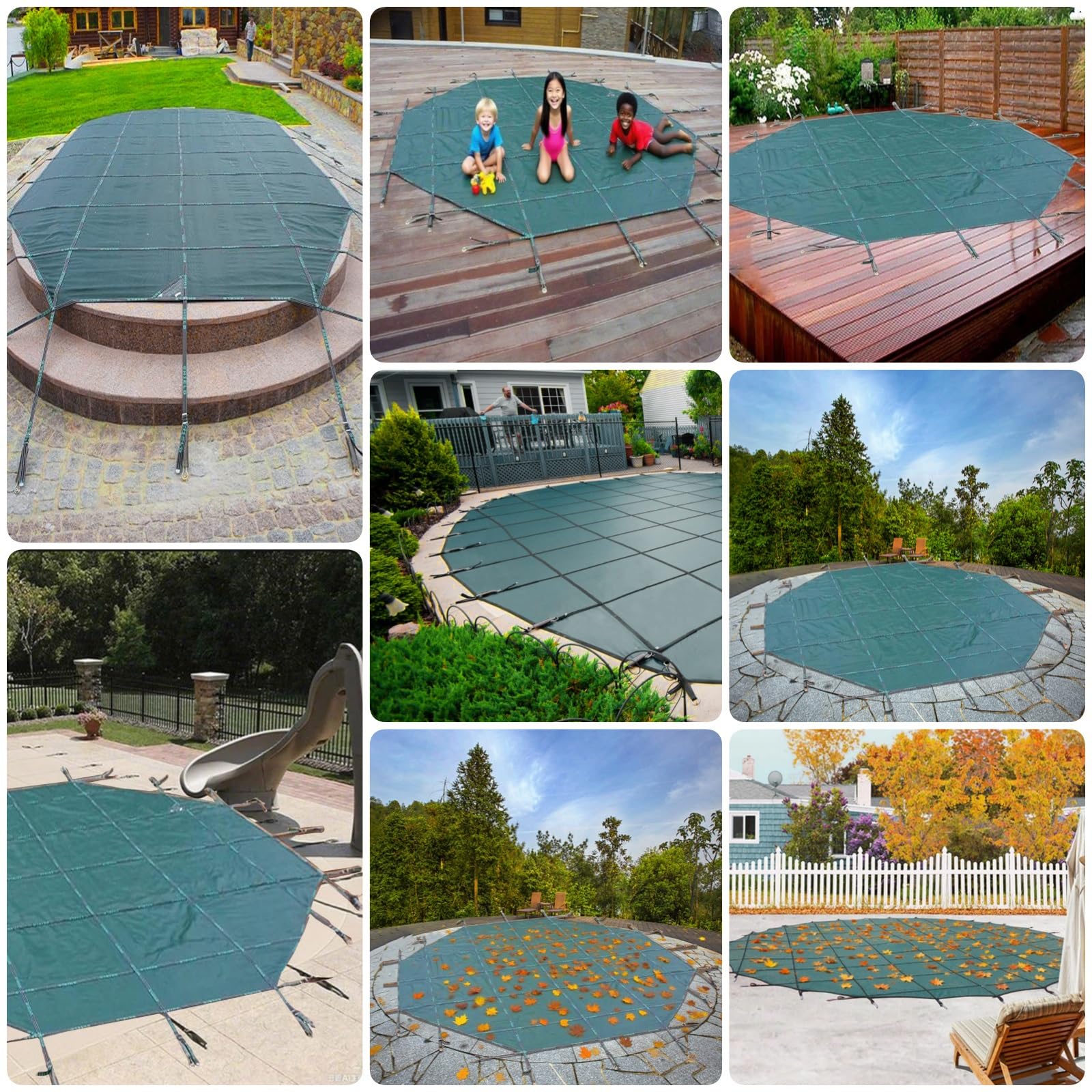 Piscinas Cobertor Cubierta Cobertor Funda Cubierta de Piscina de Invierno para niños, Redonda, Cubiertas de Seguridad para Piscinas enterradas con Anclajes de instalación, Verde Oscuro(8.5m(28'))