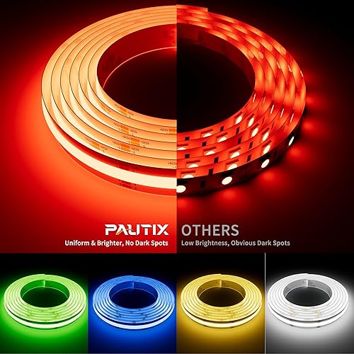 Miniatura 2 de PAUTIX Tira de luces LED COB USB RGB de 5 V, 4.92 pies, cambio de color, luz de fondo de TV, multicolor, flexible, para debajo del gabinete, con