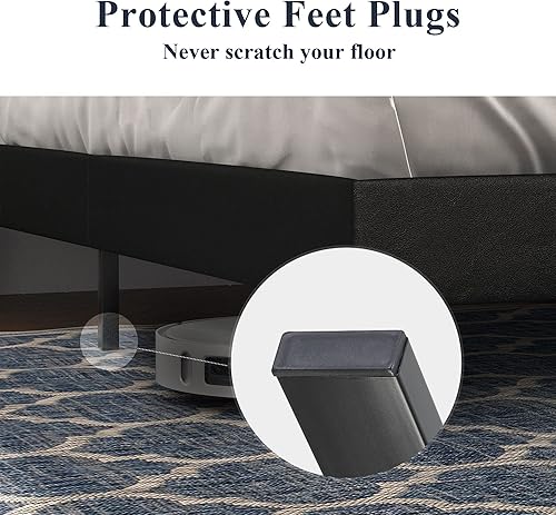 Miniatura 6 de Allewie Base de cama matrimonial con cabecera ajustable con botones cosidos de diamante, tapizada de piel sintética con listones de madera de fácil