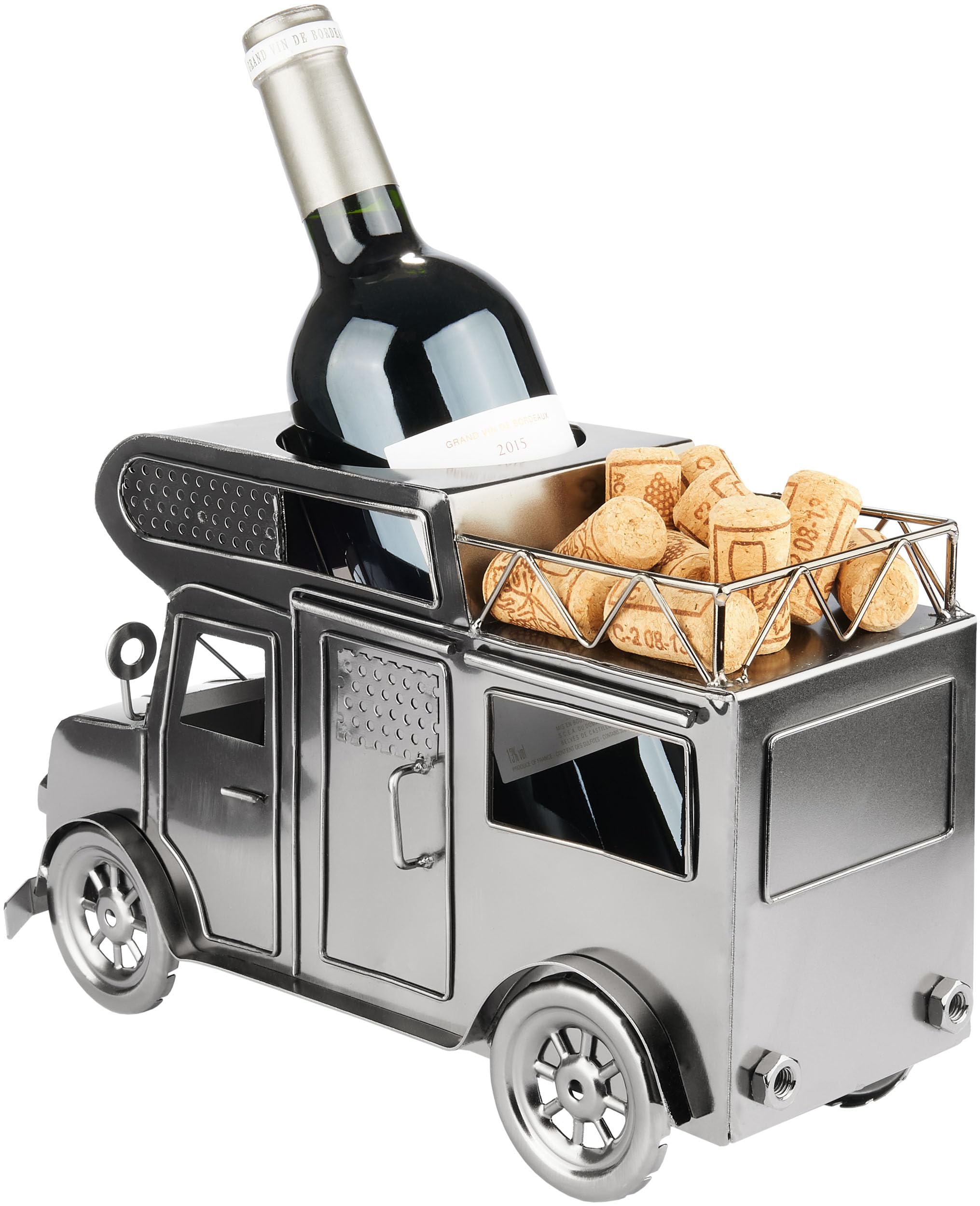 BRUBAKER Weinflaschenhalter Wohnmobil - Metall Flaschenhalter Camping - Wein Geschenk für Camper - Flaschenständer Dekoration mit Grußkarte