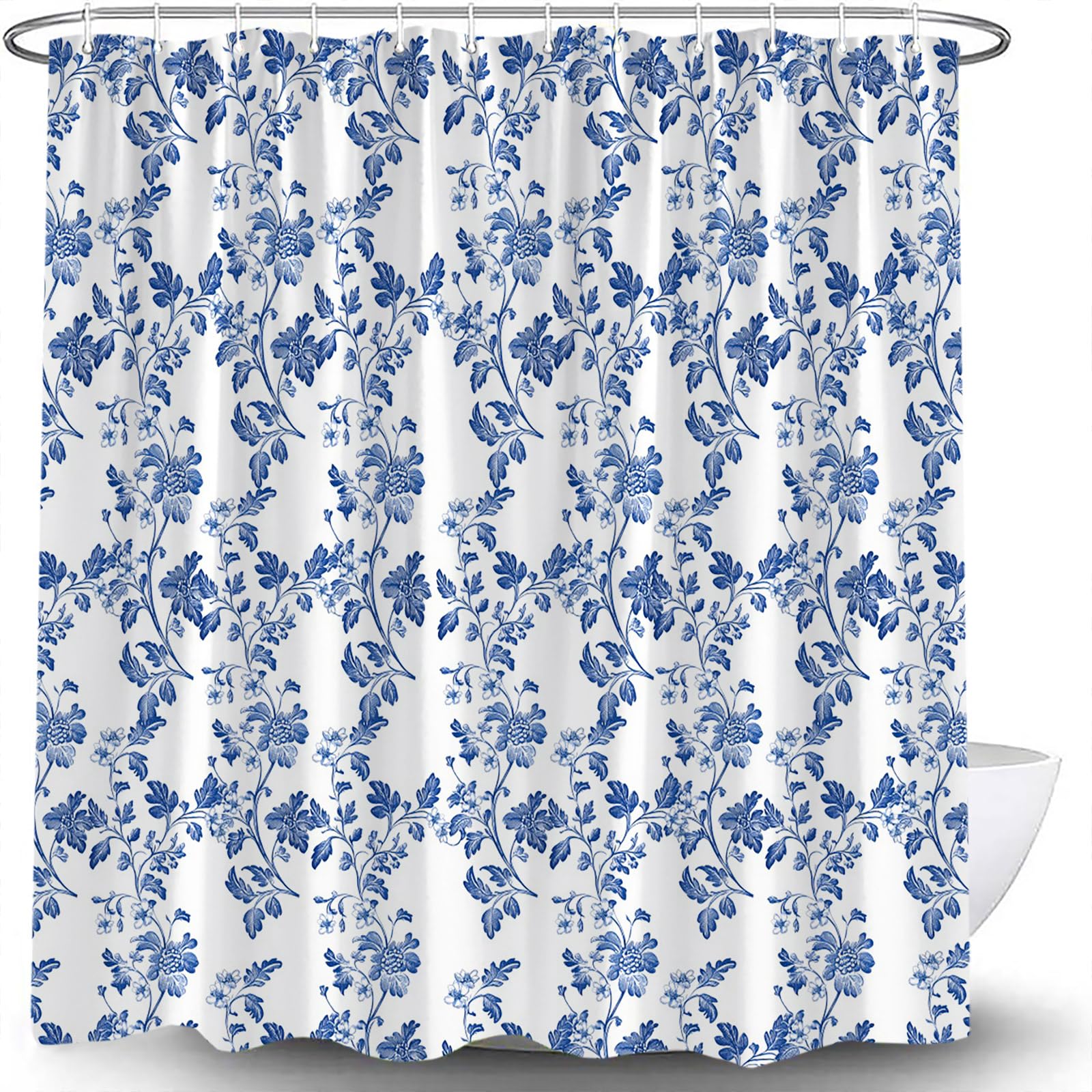 JWJAMM Blue Floral Spring Shower Curtain Rustic Botanical Boho Floral Plants Leaves Modern Farmhouse Vintage Wildflower Herbs Nature Leaf Bath
