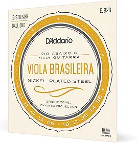 Encordoamento Para Viola Brasileira Rio Abaixo/Meia Guitarra D'Addario Nickel Plated Steel EJ82B
