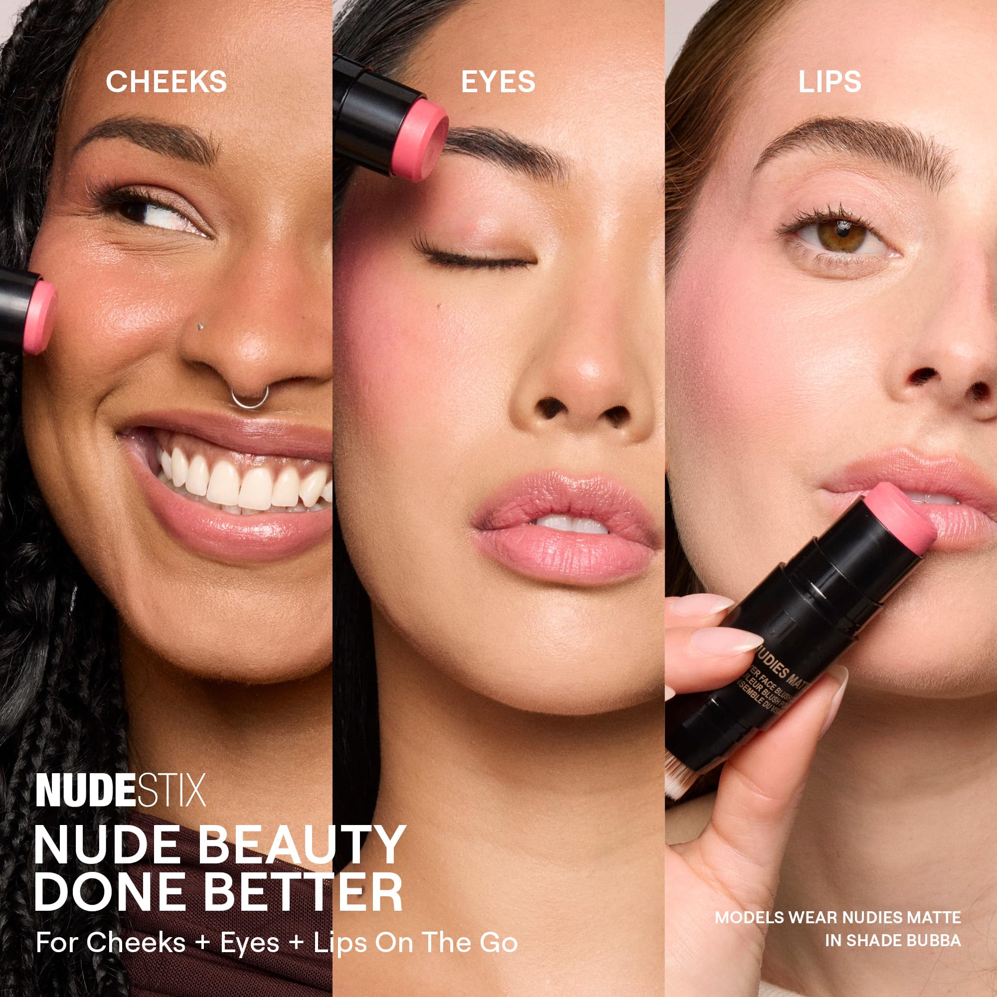 Nudestix Nudies Blush Stick – 3-in-1 Cream Blush for Cheeks, Eyes & Lips with Built-In Brush | Soft Matte Finish for a Natural Flush