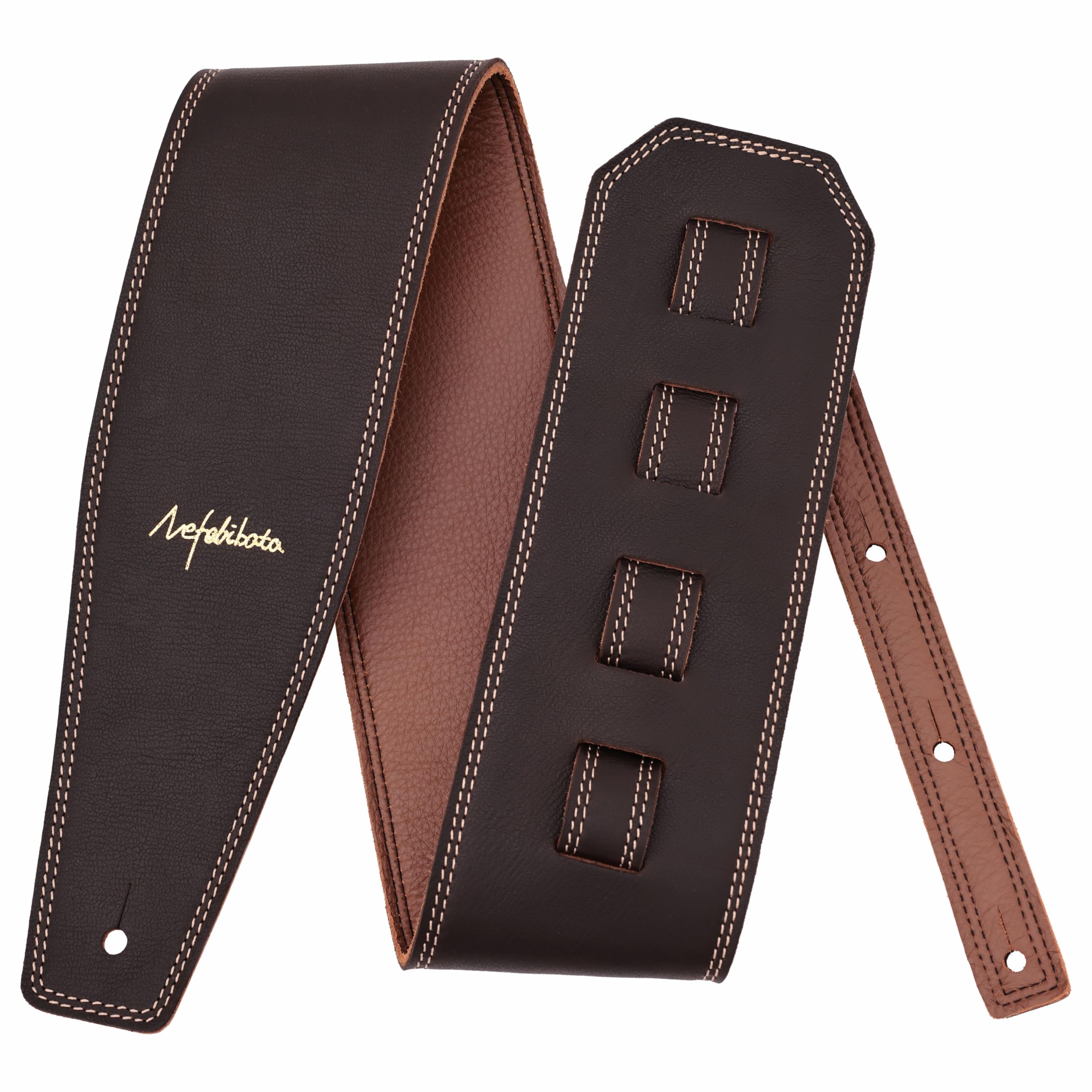 Nefelibata 3.8" Wide Guitar Strap, Full Grain Leather, Adjustable Length 49" to 57" with Foam Padding for Bass Electric - Image 2