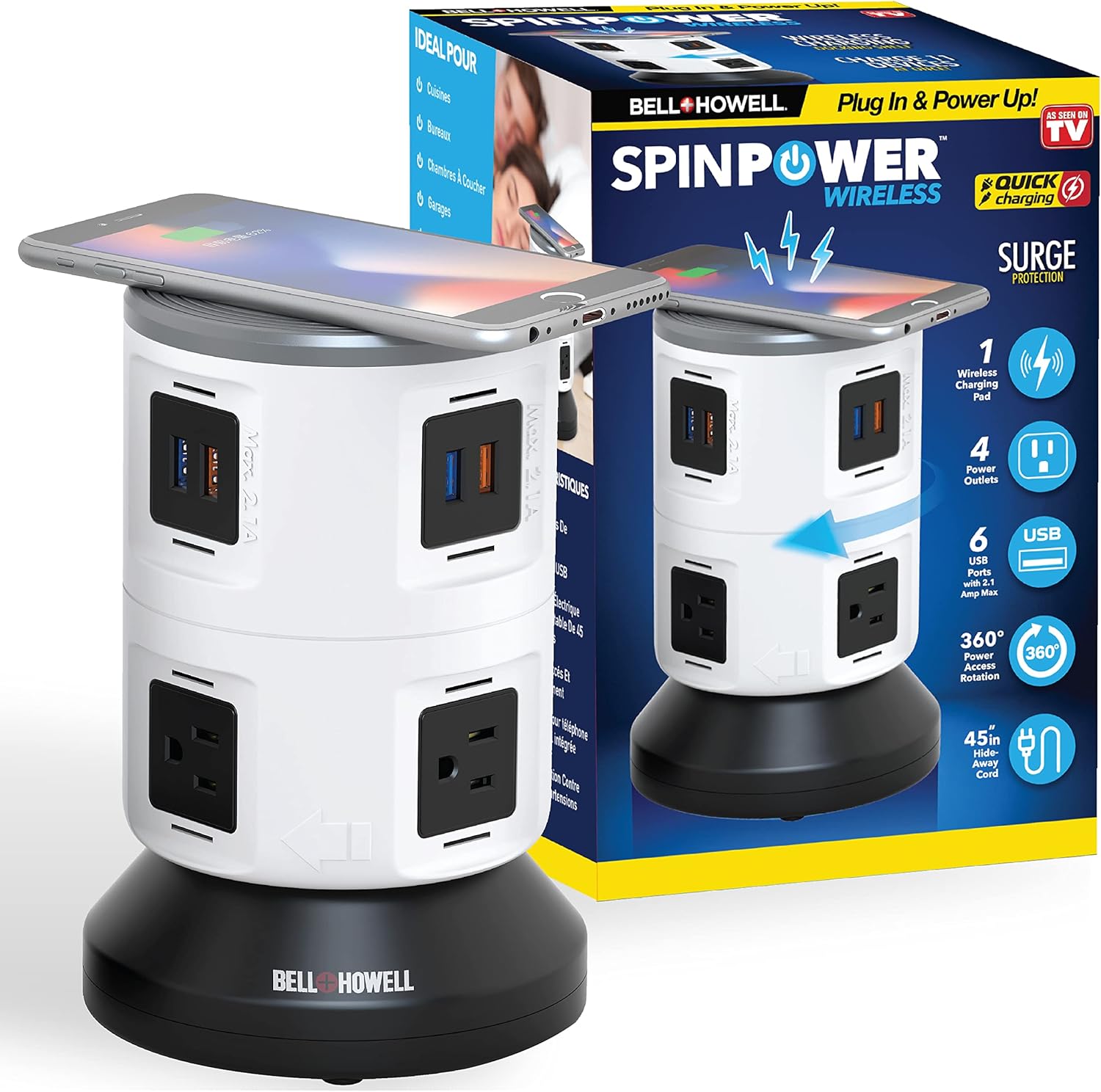 Bell+Howell Spin Power Outlet Extender, Plug Extender