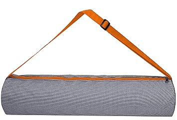 Panchtatava Yoga Mat Cover with Adjustable Shoulder Strap-Stylish Black Check-Orange Yoga Bag
