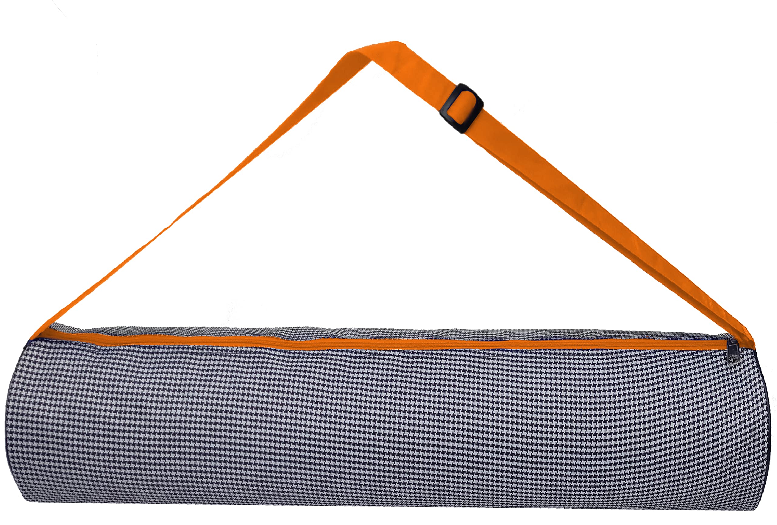 Panchtatava Yoga Mat Cover with Adjustable Shoulder Strap-Stylish Black Check-Orange Yoga Bag-image-33