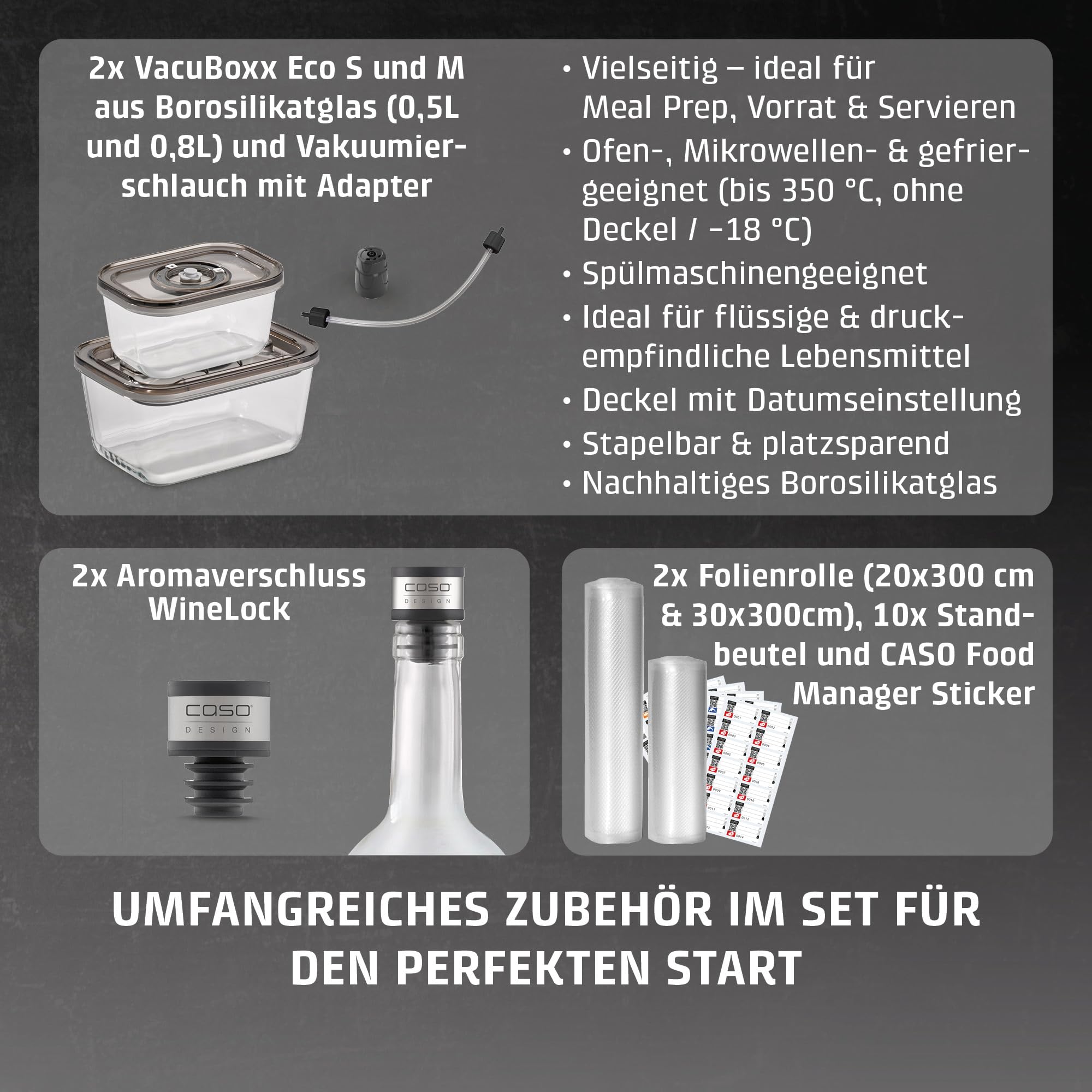 CASO VRH 800 Advanced Pro Vakuumierer, 20 l/min Doppelkolbenpumpe, -0,9 bar, Doppelnaht 30 cm, Edelstahl