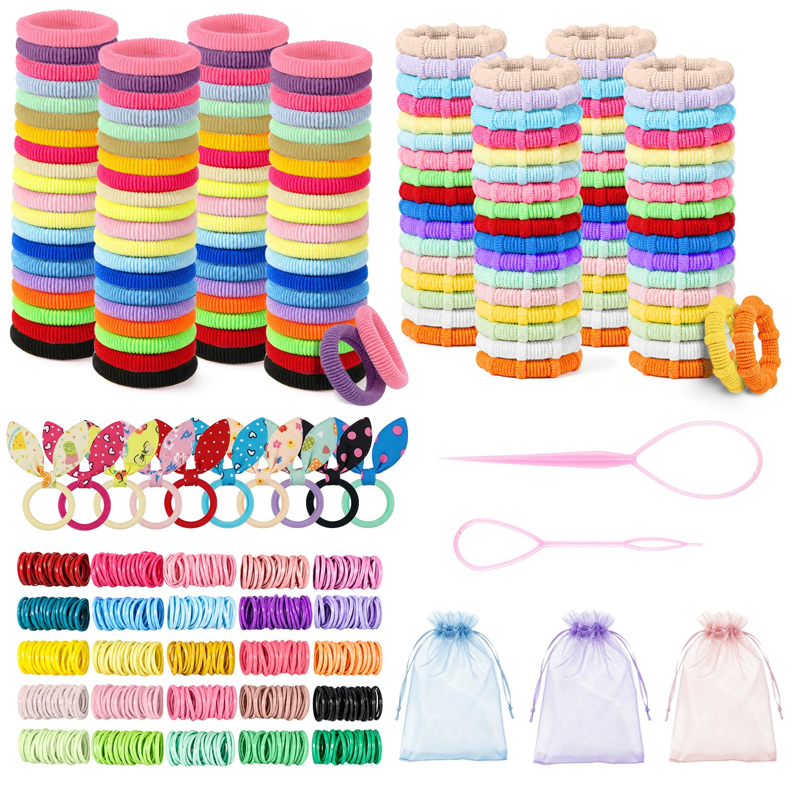 1425Pcs Baby Hair Ties, No Damage Elastic Rubber Bands, Multicolor
