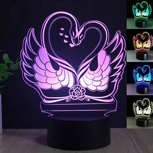 3D Animal Swan Luz Nocturna 16 Cambio de Color LED Control Remoto Mesa Lámpara de Escritorio Acrílico Plano ABS Base USB Decoración del Hogar