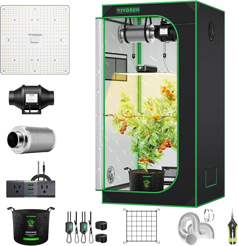 VIVOSUN Kit de tienda de cultivo de 2,7 x 2,7 pies, sistema de cultivo con control WiFi LED A22 de 150 W | LED de espectro completo, ventilación automática, controlador GrowHub con sensor de temperatura y humedad, tienda de cultivo de 32 x 32 x 63 pulgadas