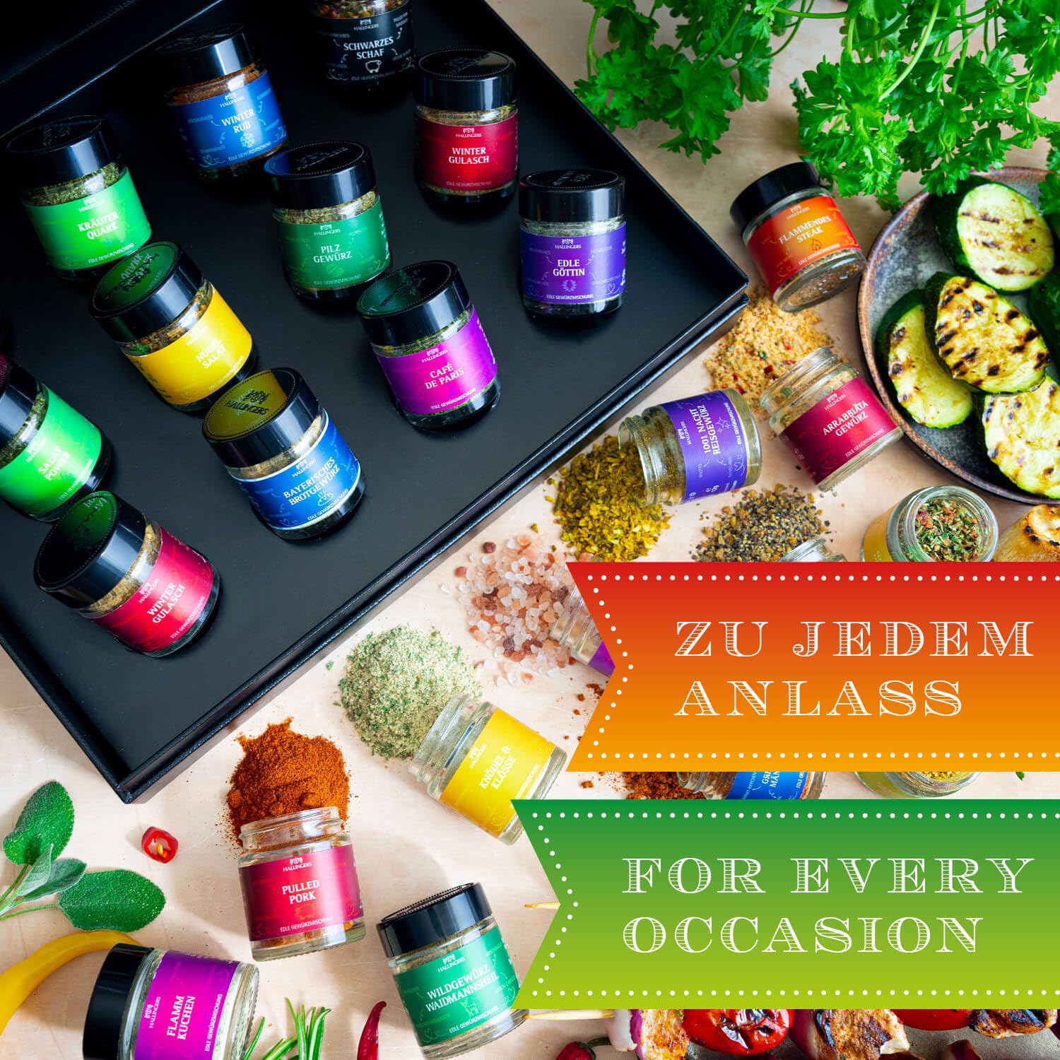 Hallingers Genuss Manufaktur Gewürz Geschenk-Set 12 Gewürze Geschenkbox Rezept-Booklet