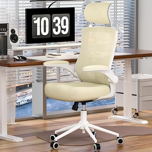 Silla de oficina ergonómica, silla de escritorio de malla con respaldo alto con cojín de espuma moldeada gruesa, colgador de abrigo, reposacabezas