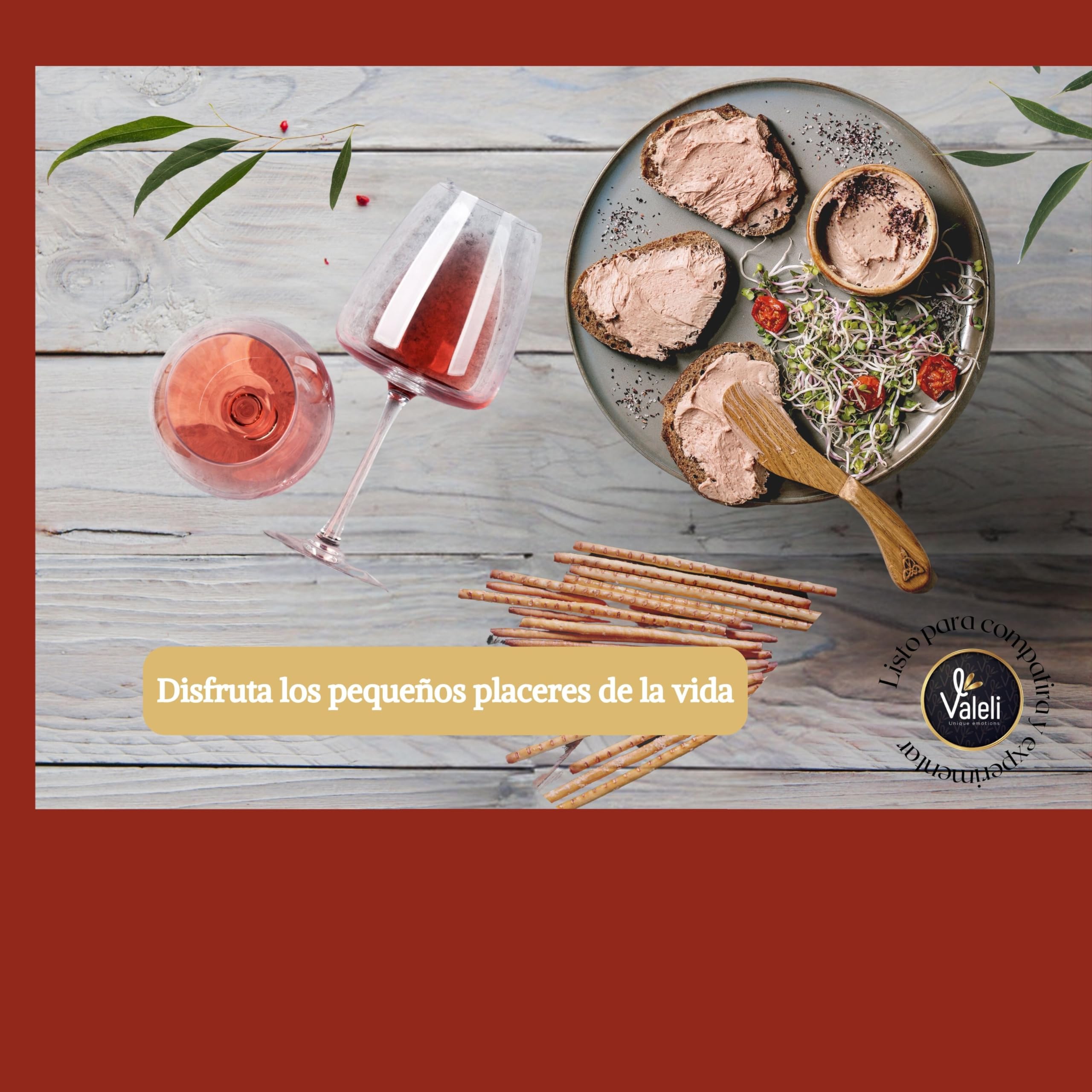 VALELI Cesta Gourmet para Regalar con Patés Ibéricos, 2 Botellas de Vino 25cl y 2 Velas Decorativas