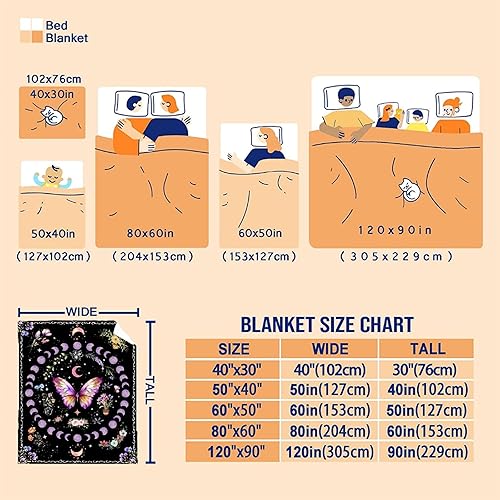 Miniatura 6 de Manta Bohu de mariposa y luna, gran regalo de mariposa para niños y niñas, amantes de las mariposas, hermoso patrón de luna y mariposa, súper suave,