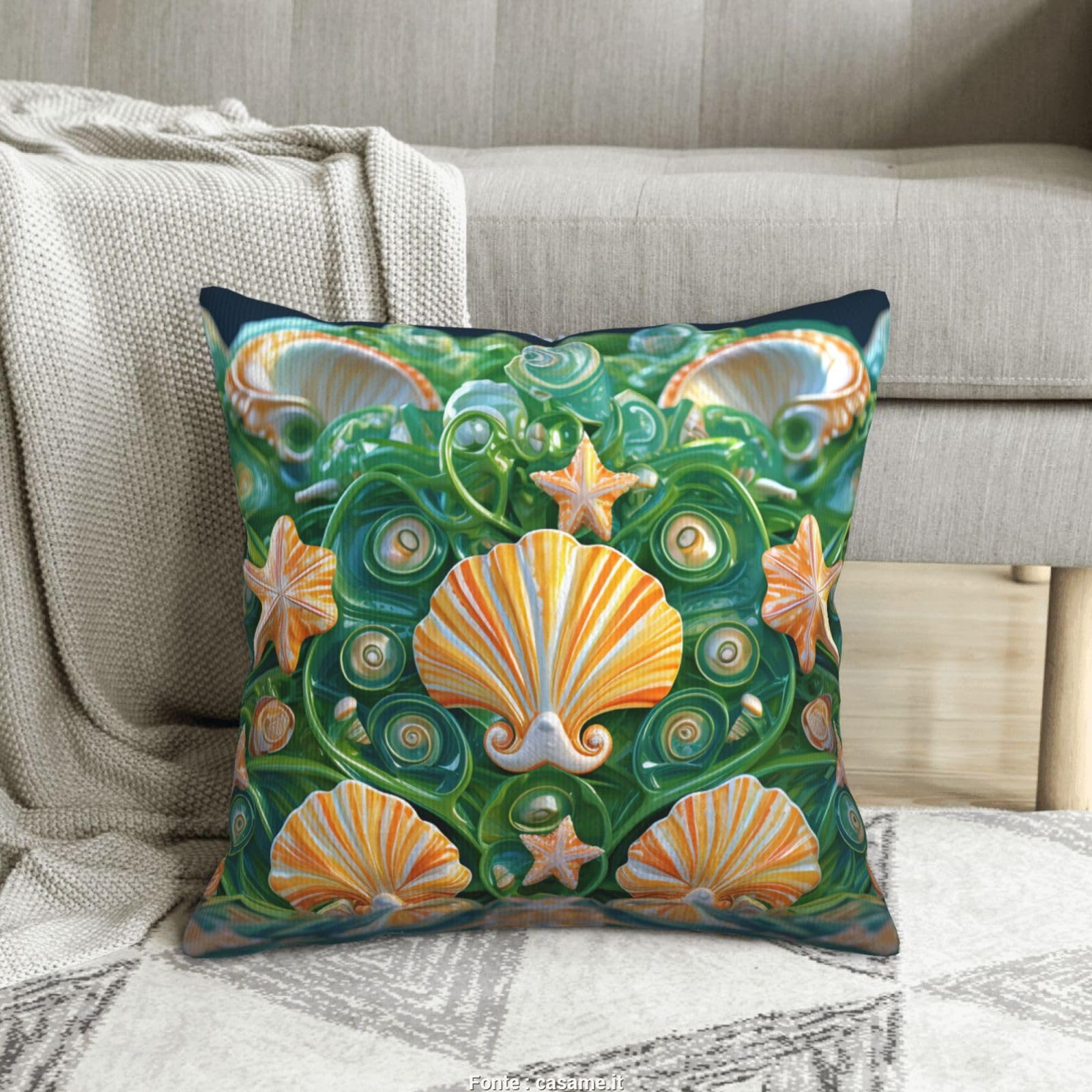 Housse de coussin coquillage en velours pour décorer le salon