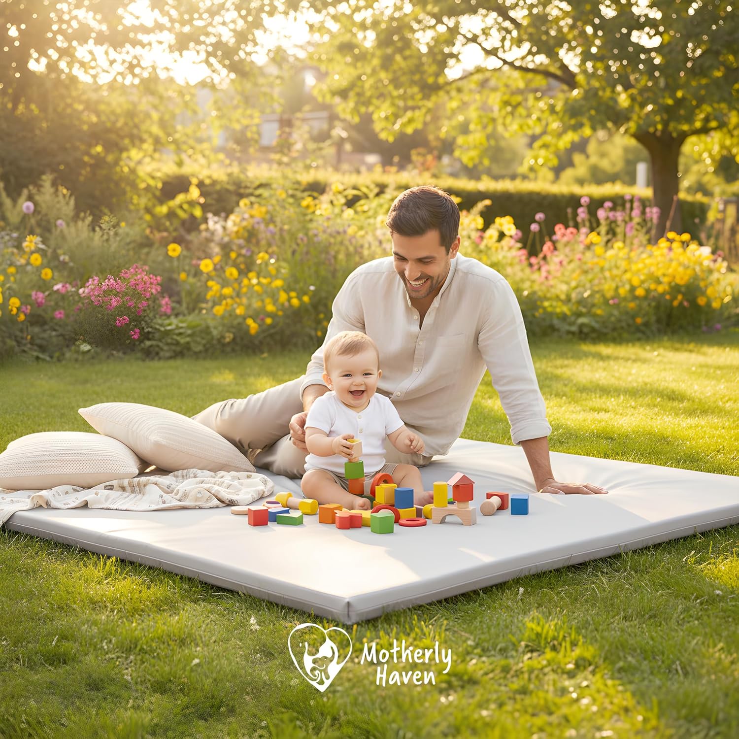 Motherly Haven Play Mat Cover Only – Fits 50x50x1 Rollable Foam Floor Mat for Babies – Waterproof, Easy to Clean Replacement Cover for Tummy Time & Crawling – Grey