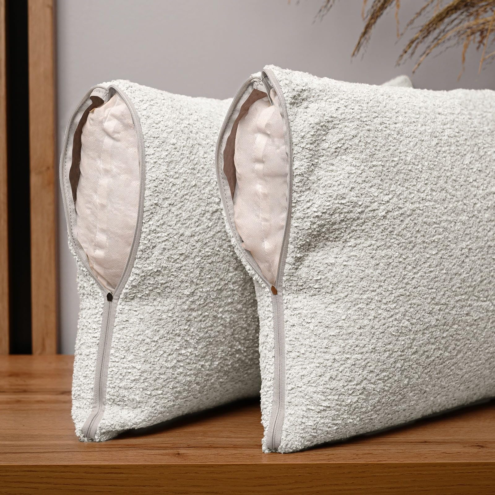 MG Design Set da 2 federe decorative 30 x 50 cm Bianco – con cerniera, morbide al tatto effetto ciniglia, facili da pulire