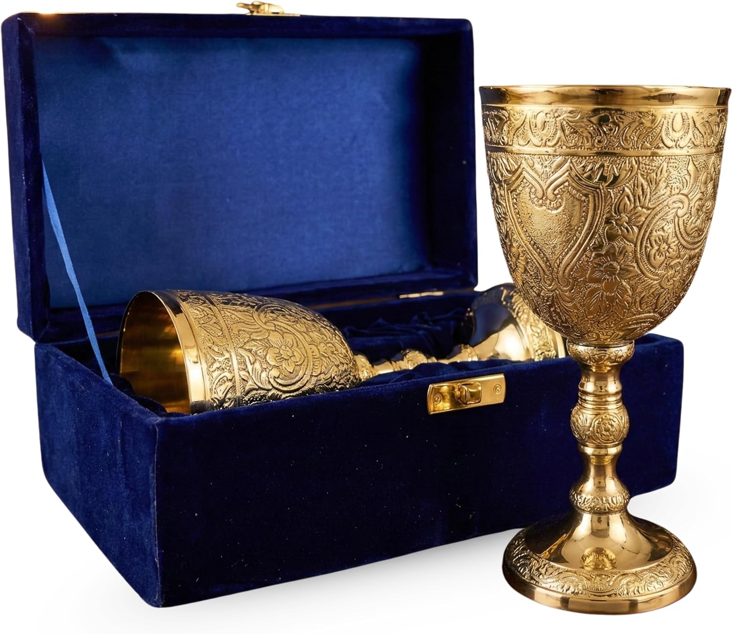 Goblet – Vintage Style Decorative Drinking Cup – 150 ML Capacity – Floral Design Chalice for Home Décor, Collectors, Celebrations & Gifting (Silver, With Black Box)