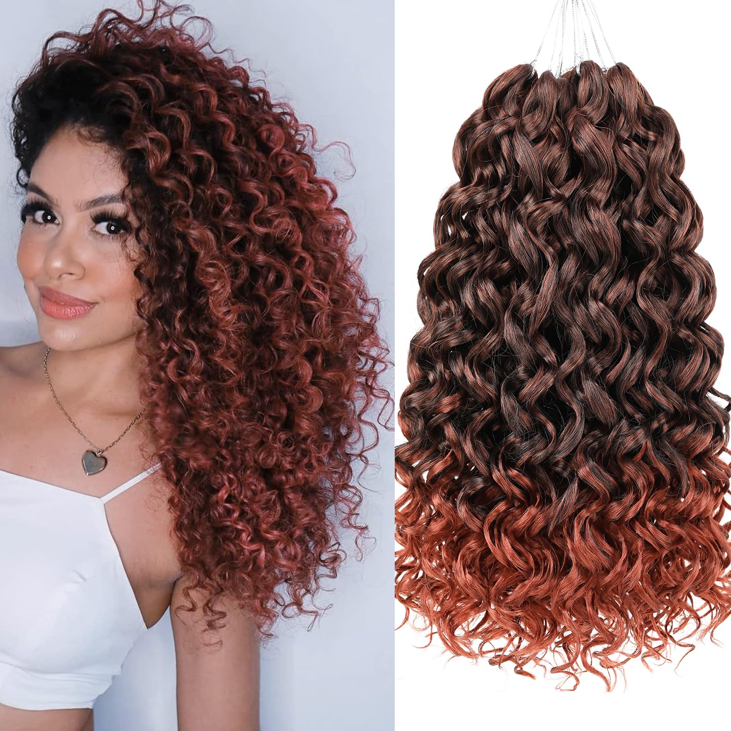 Mscat 8 Packs GoGo Curl Crochet Hair 14 Inch Short Curly Crochet Hair Ombre Beach Curl Water Wave Deep Twist Crochet Braids Synthetic Braiding Hair Extensions for Women