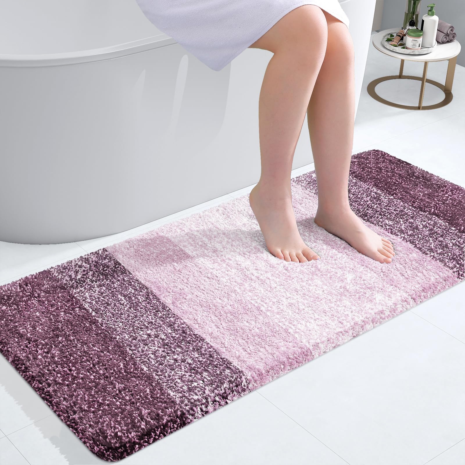 OLANLY Bathroom Runner Rug 47x20, Extra Soft Absorbent Microfiber Bath Rugs | Mauve, Non-Slip Quick-Drying Rubber Backing, Machine Washable Long Bath Mat for Floor, Tub and Shower, Home Decor Accessories
