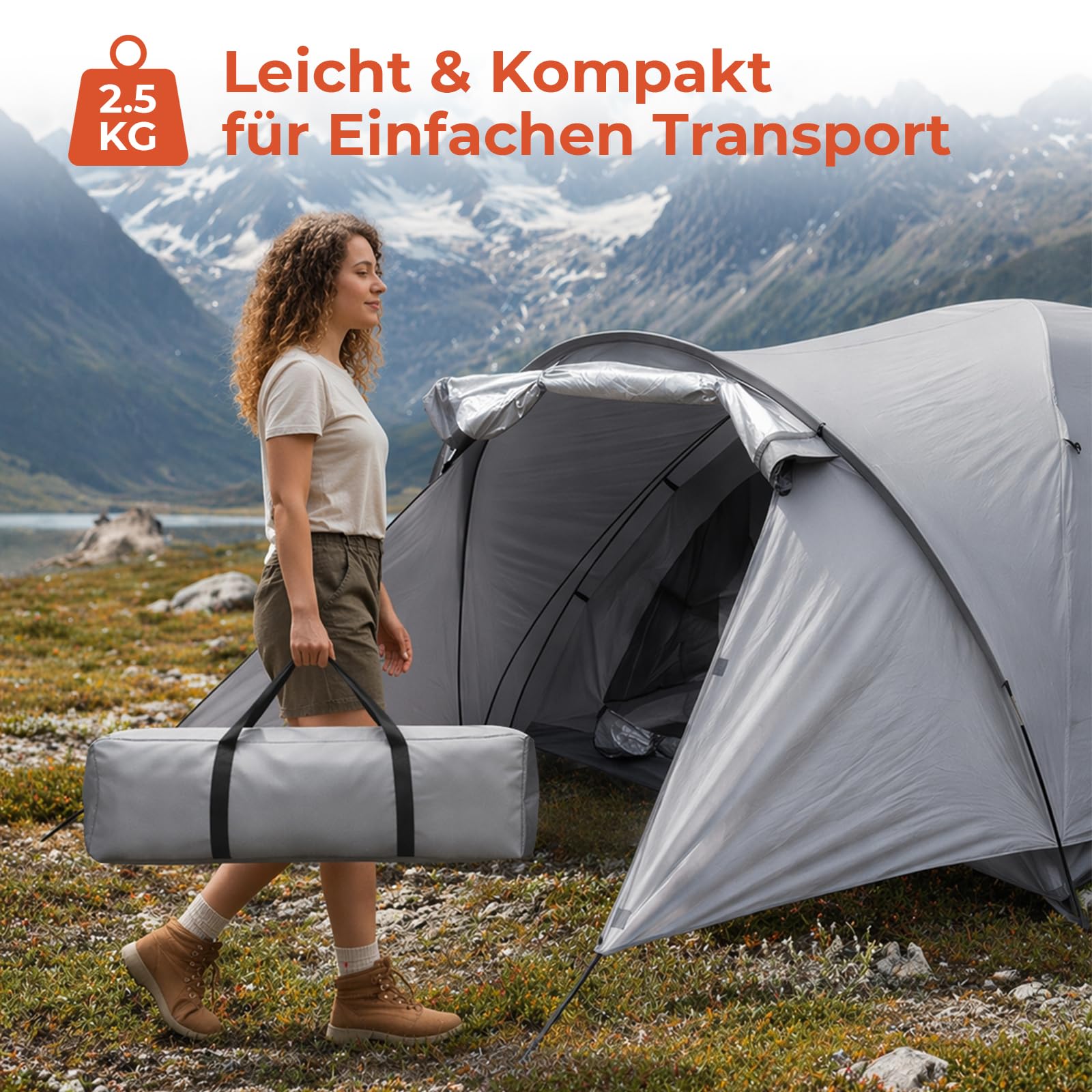 Camping Zelt für 3 Personen, Kuppelzelt mit Vorraum und Faltbarem Vordach, Iglu Zelt mit Abnehmbarer äußerer Zeltplane, Wasserdicht und UV-Beständig, Geeignt für Camping, Festival und Urlaub
