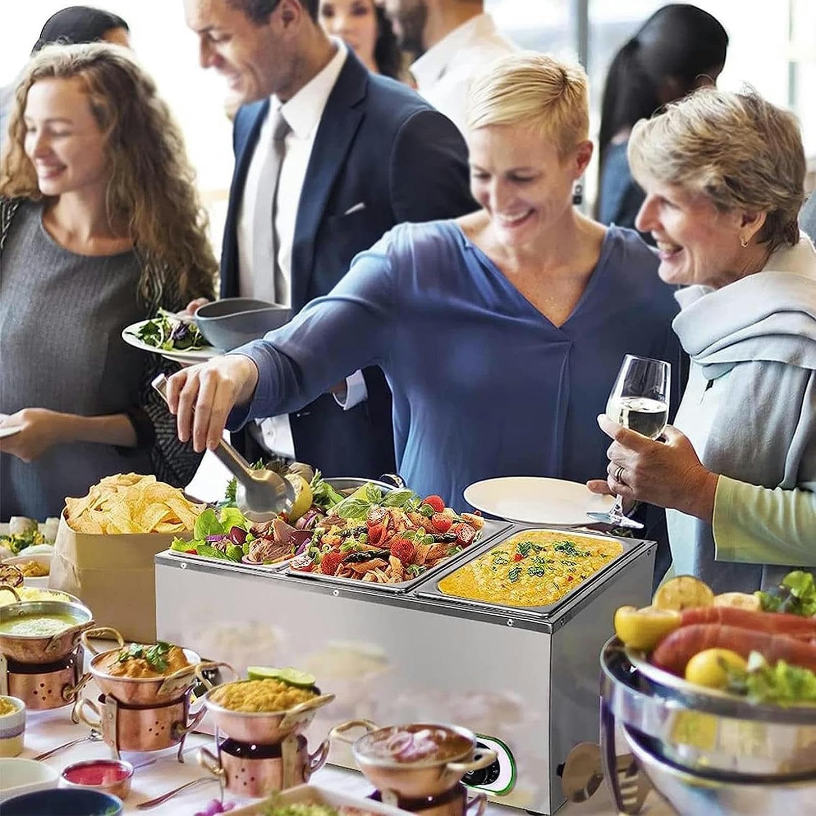 Scaldavivande 3 vassoi, scaldavivande elettriche da banco commerciali per alimenti, vassoio scaldavivande, server a buffet e scaldini per feste buffet