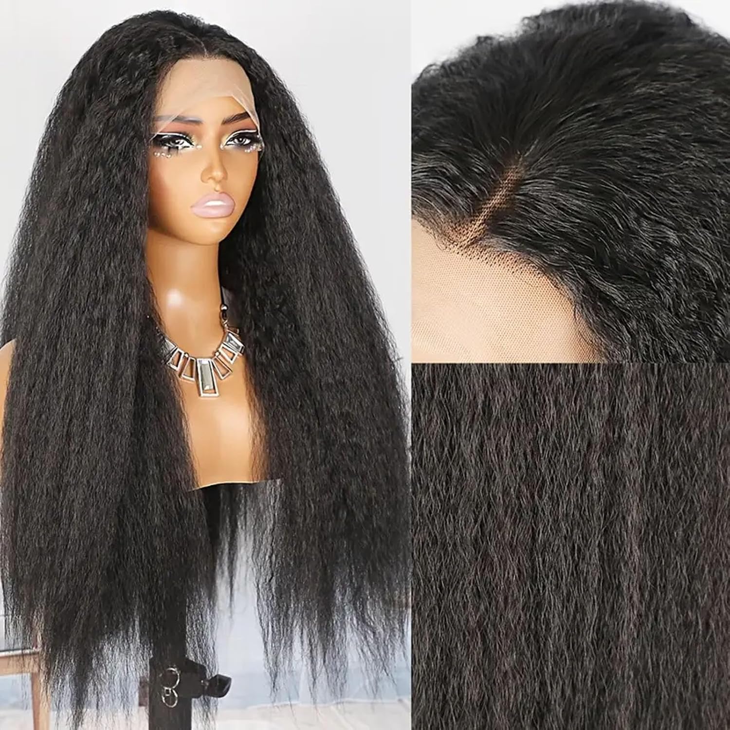 Yuksi Yaki Straight Human Hair Wig 13x6 Lace Front Wigs Human Hair Pre Plucked With Baby Hair 200% Density Kinky Straight Glueless Wigs Human Hair Pre Plucked