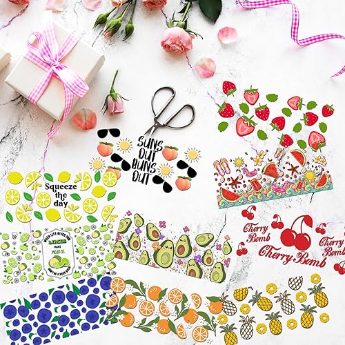 Miniatura 3 de Envolturas de vasos UV DTF para vasos de vidrio de 16 onzas, 10 hojas de calcomanías de transferencia para manualidades, calcomanías de