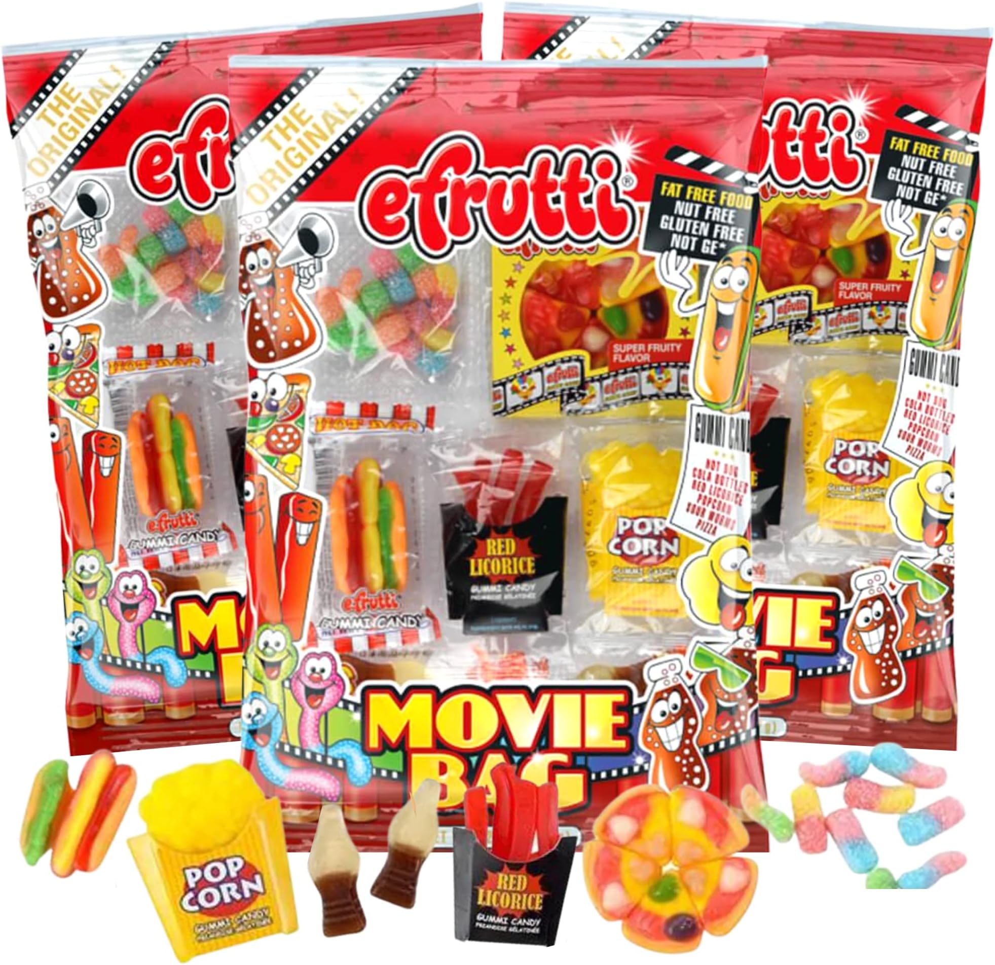 Sweetzo - Gummy Movie Theater Tray Inspired Candy Bags, Chewy Individually Wrapped Treats, Stocking Stuffers, Party Favors, and More (Pack of 3) 2.7 Ounces