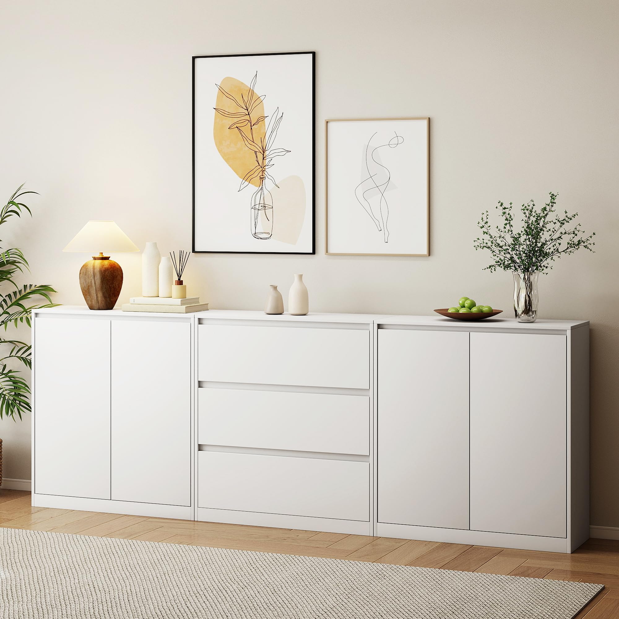AMERLIFE 95" W DIY Modular Storage Cabinet, 3-Piece Mixed Storage Units