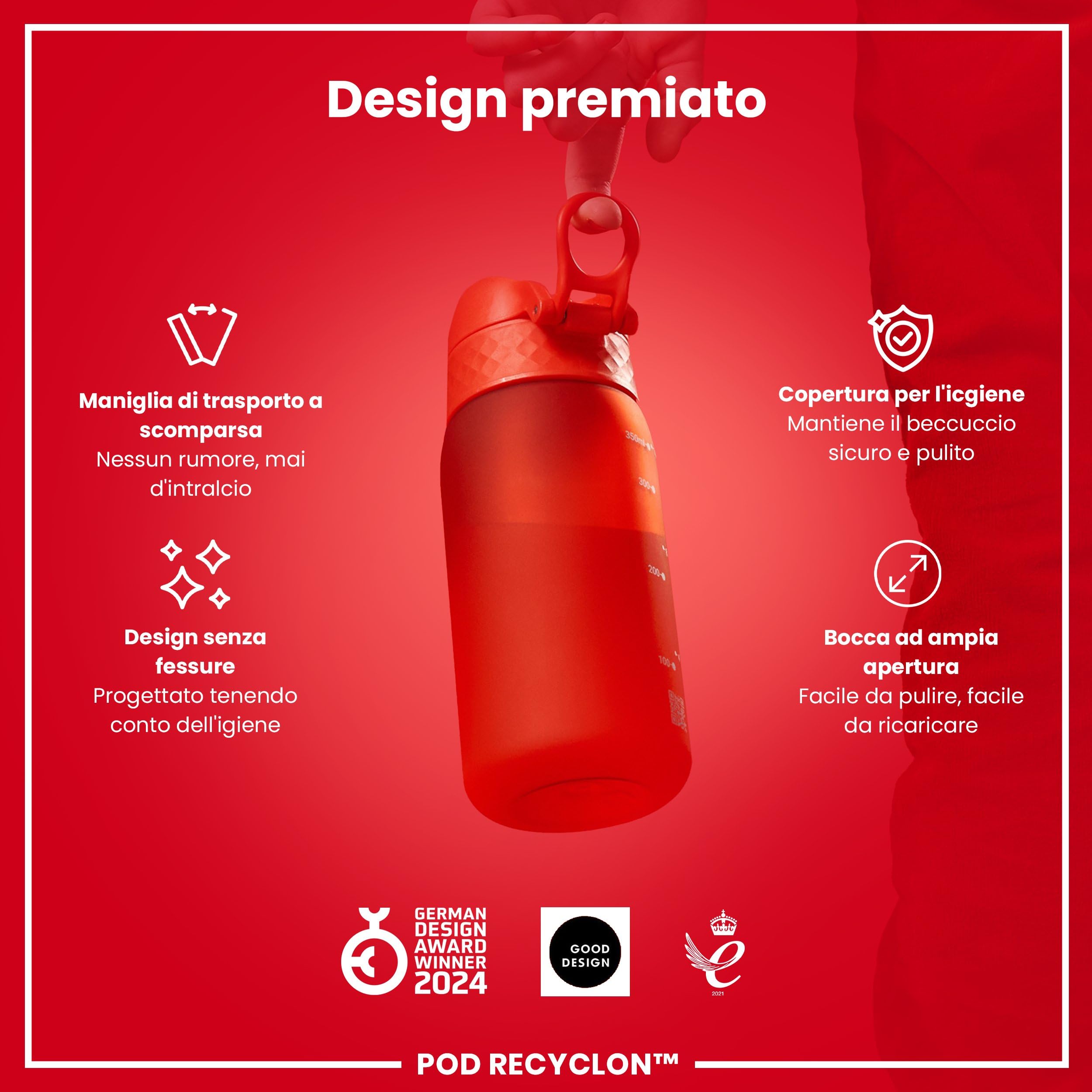 Ion8 Borraccia per Bambini 350 ml a Prova di Perdite Lavabile in Lavastoviglie Senza BPA
