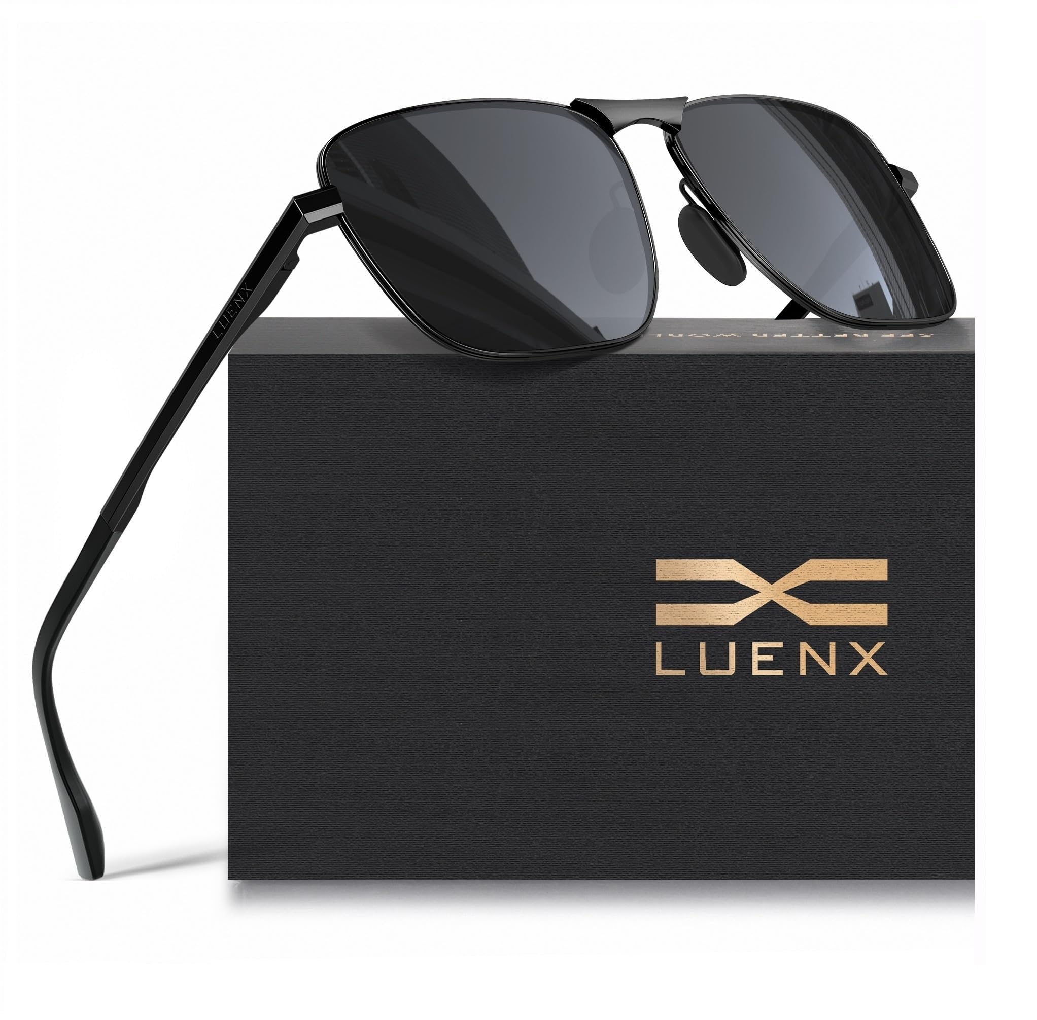 LUENX Rectangular Polarized Aviator Sunglasses for Men Retro Pilot Shades Driving UV400 Protection