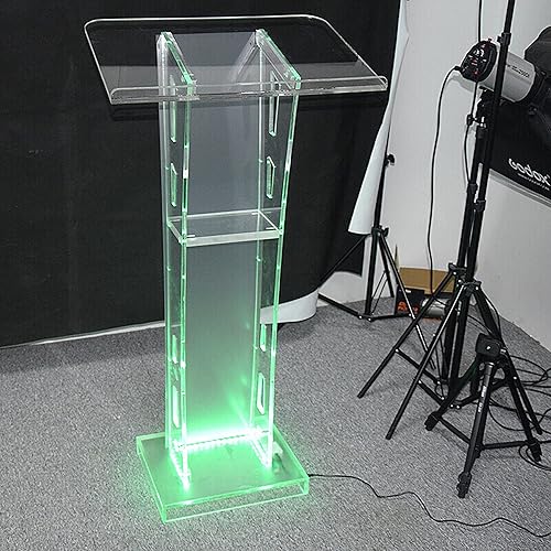 Miniatura 6 de Podio acrílico, atril de luz LED para iglesias, bodas y aulas, 23.6 x 17.7 x 43.3 pulgadas, fácil de instalar con material acrílico duradero, con un