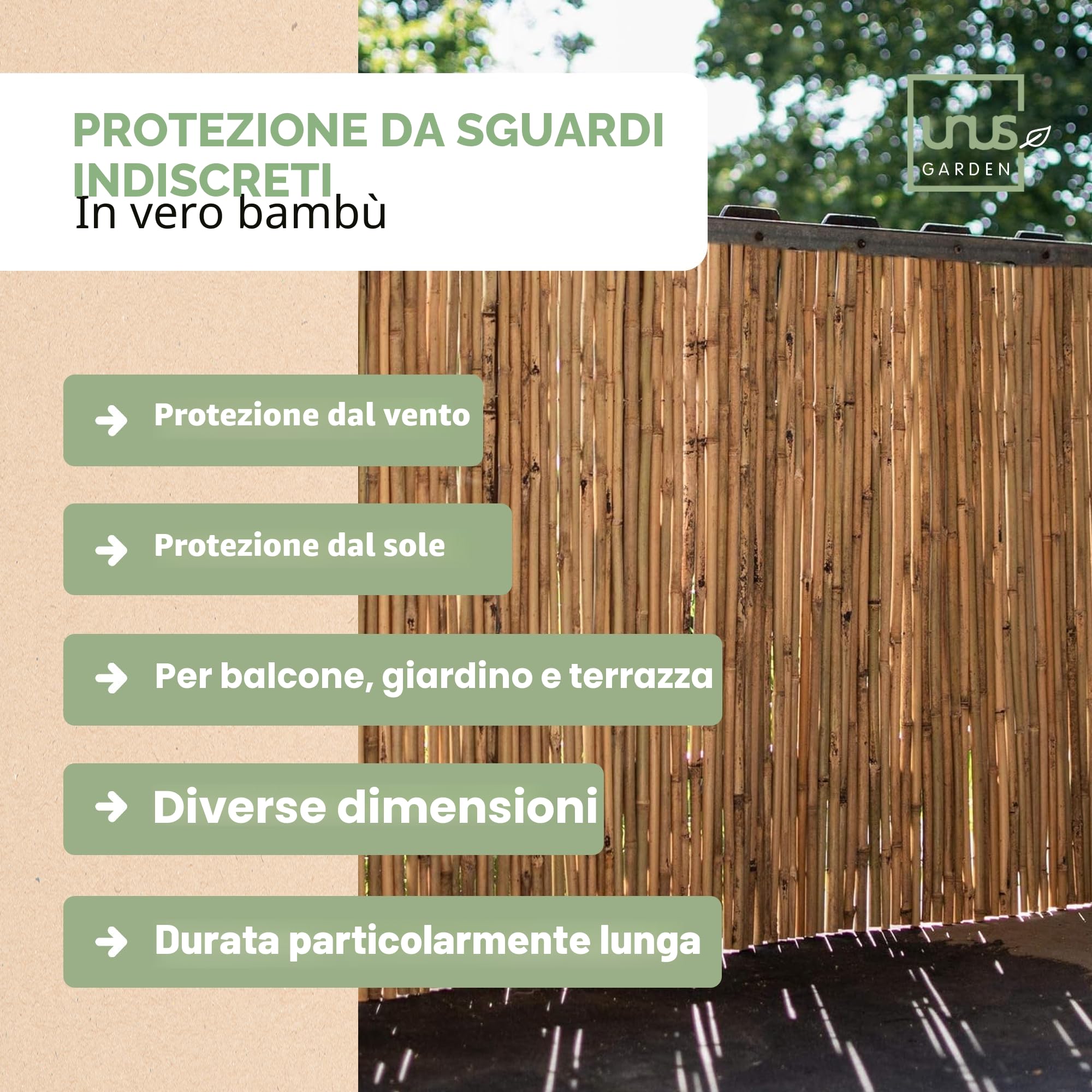 Nature by Kolibri - Recinzione in bambù, in diverse misure, per terrazze, balconi e giardini