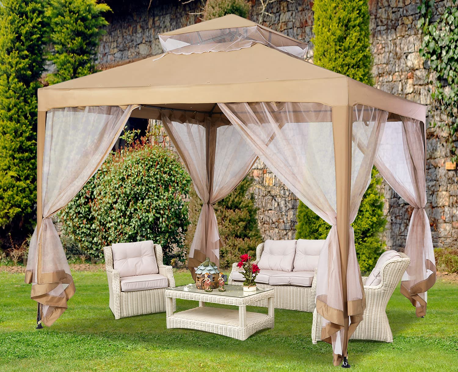 MASTERCANOPY 10x10 Outdoor Patio Pop up Gazebo with Netting Walls (Beige) Buy Online in UAE at