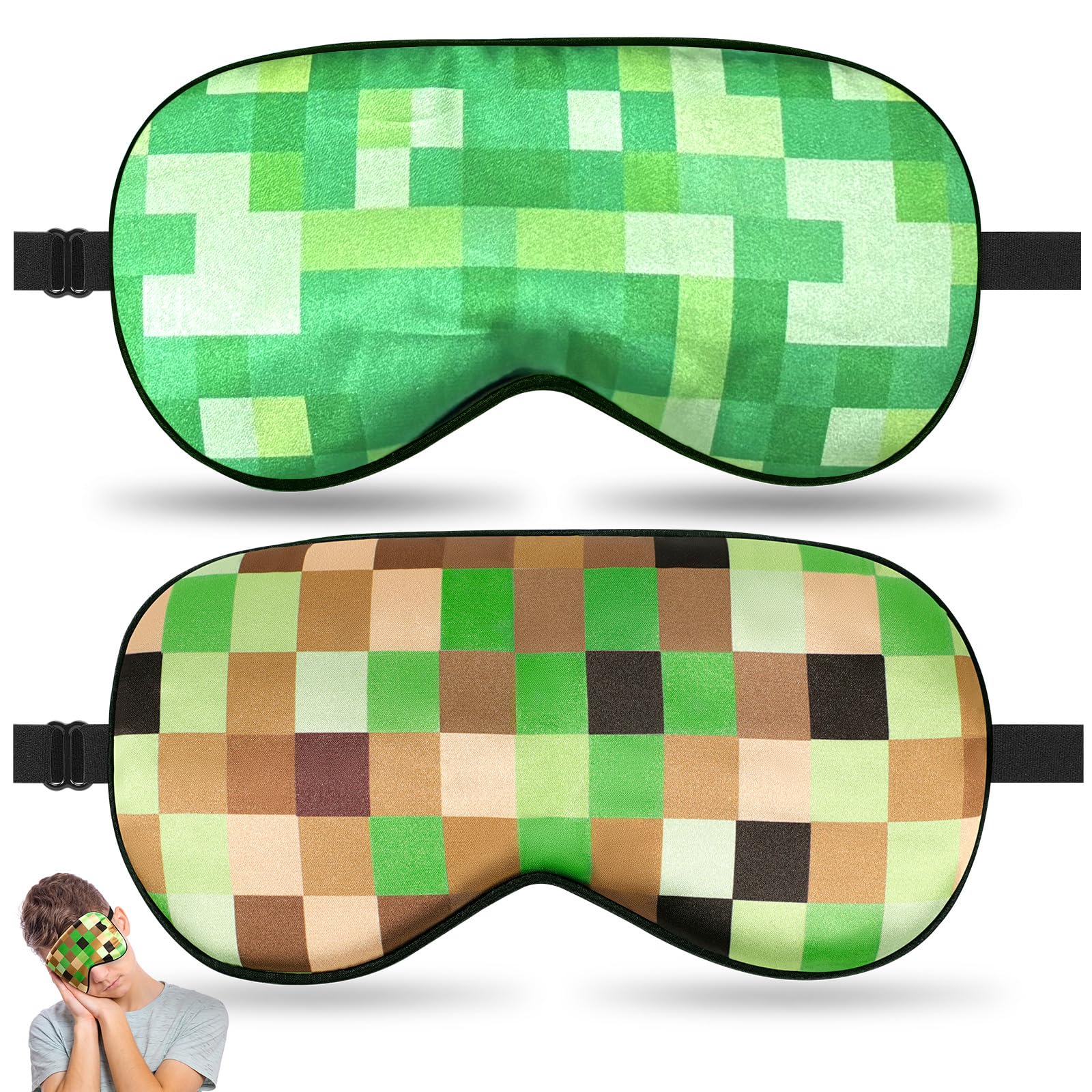 2 Pcs Sleep Mask for Kids Boys Silk Eye Covers for Sleeping Adjustable Strap Light Blocking Design Adult