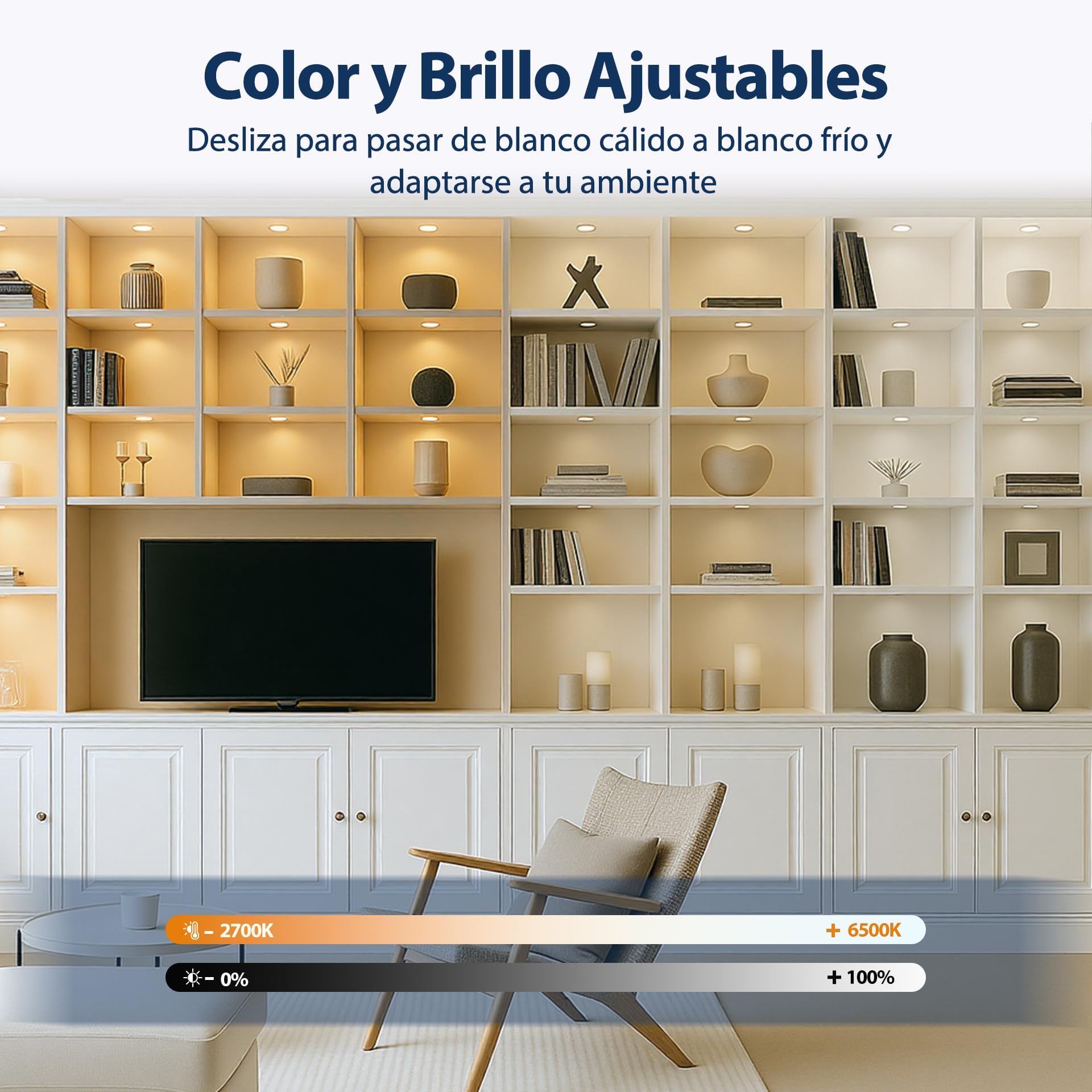 V4light Luci per armadio a LED ultra sottili da 6 mm, con attenuatore tattile, dimmerabili 2700 K – 6500 K, installazione facile da collegare per cucina, armadio e scaffali, 8 confezioni