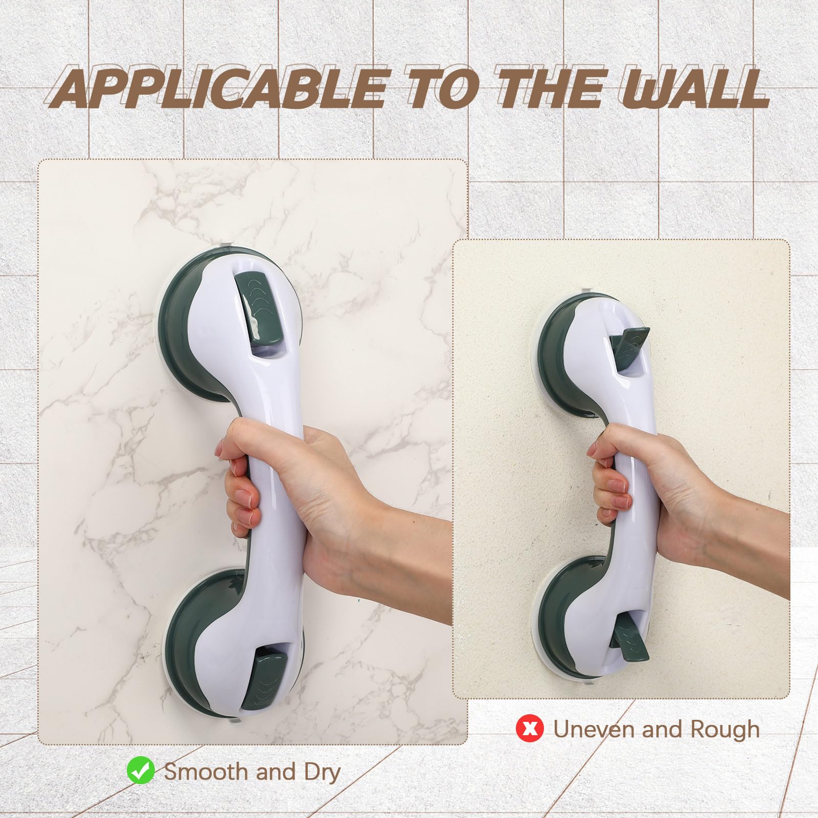 Confezione da 4 barre di sostegno per vasche da bagno e docce, 30,5 cm, per anziani, con ventosa, antiscivolo, barre di sicurezza per disabili anziani (verde, grigio)