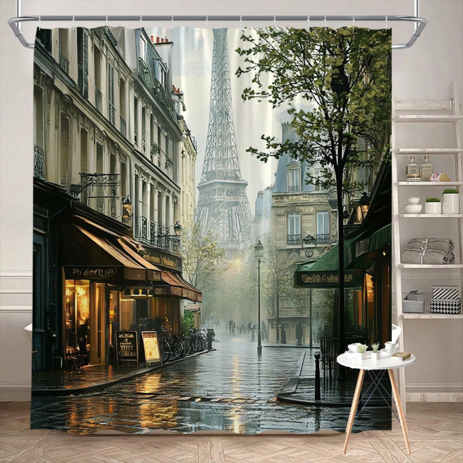 GLKSDLPO Parisian Street Scene Foggy Tower And Historic Buildings Shower Curtain Vintage Wet Room Shower Curtains(150x200cm/59x79in(WxH)