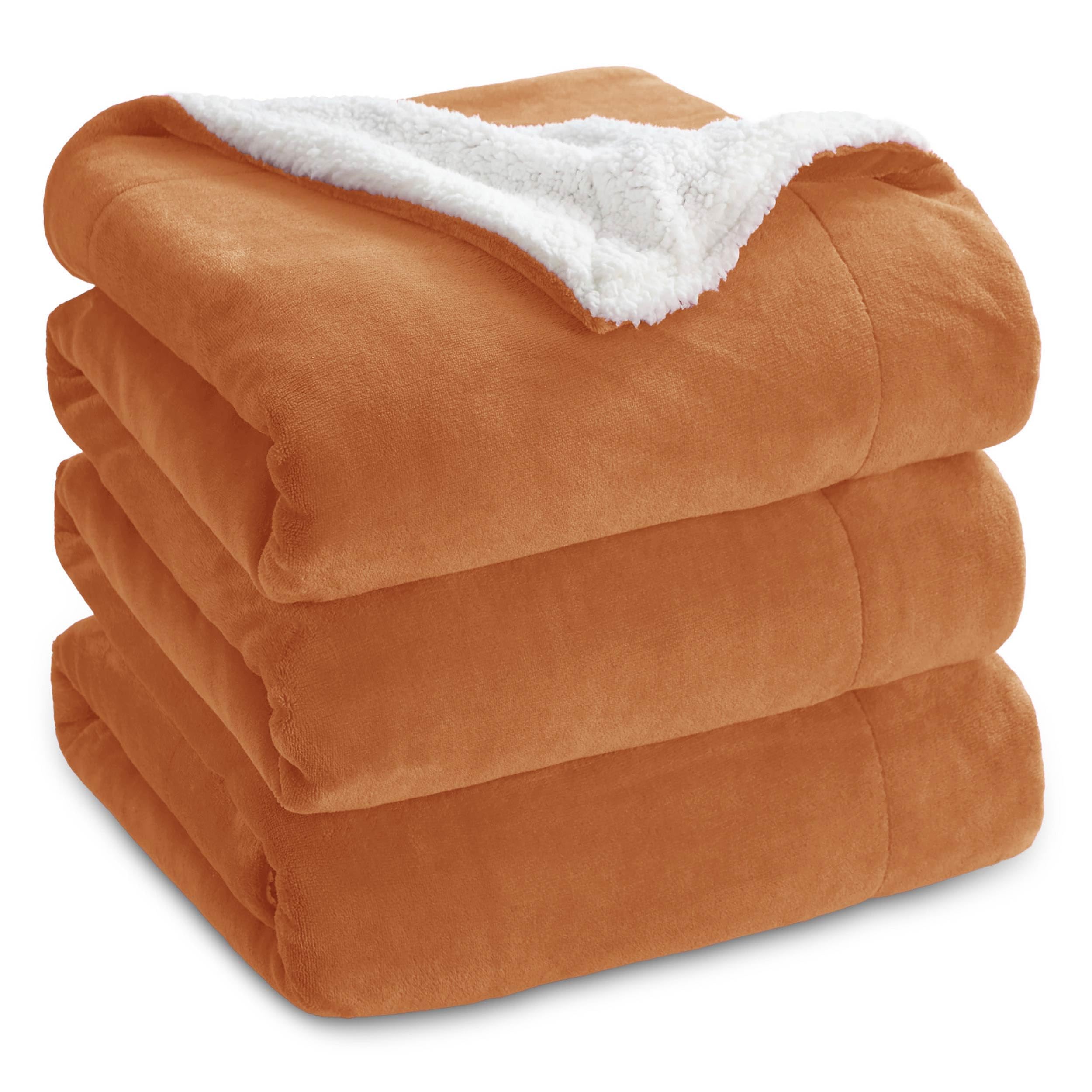 Bedsure GentleSoft Sherpa Fleece Blanket Queen Size for Bed, Non-Heated, Thick and Warm Throw for Women and Men, Soft Fuzzy Plush Fall Blanket, Burnt Orange, 90x90 Inches