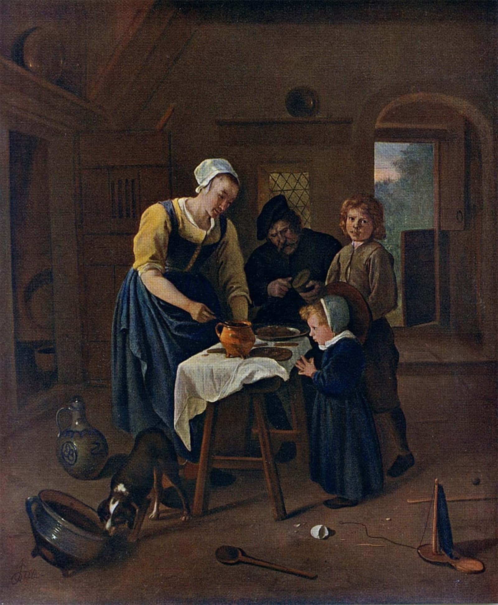 SERENDIPITP Vintage Wall Art Canvas Nordic Poster Canvas Print Picture a Peasant Family At Meal time Grace Before Meat by Jan Havickszoon Steen Wall Art Poster for Home Decor 60x90cm
