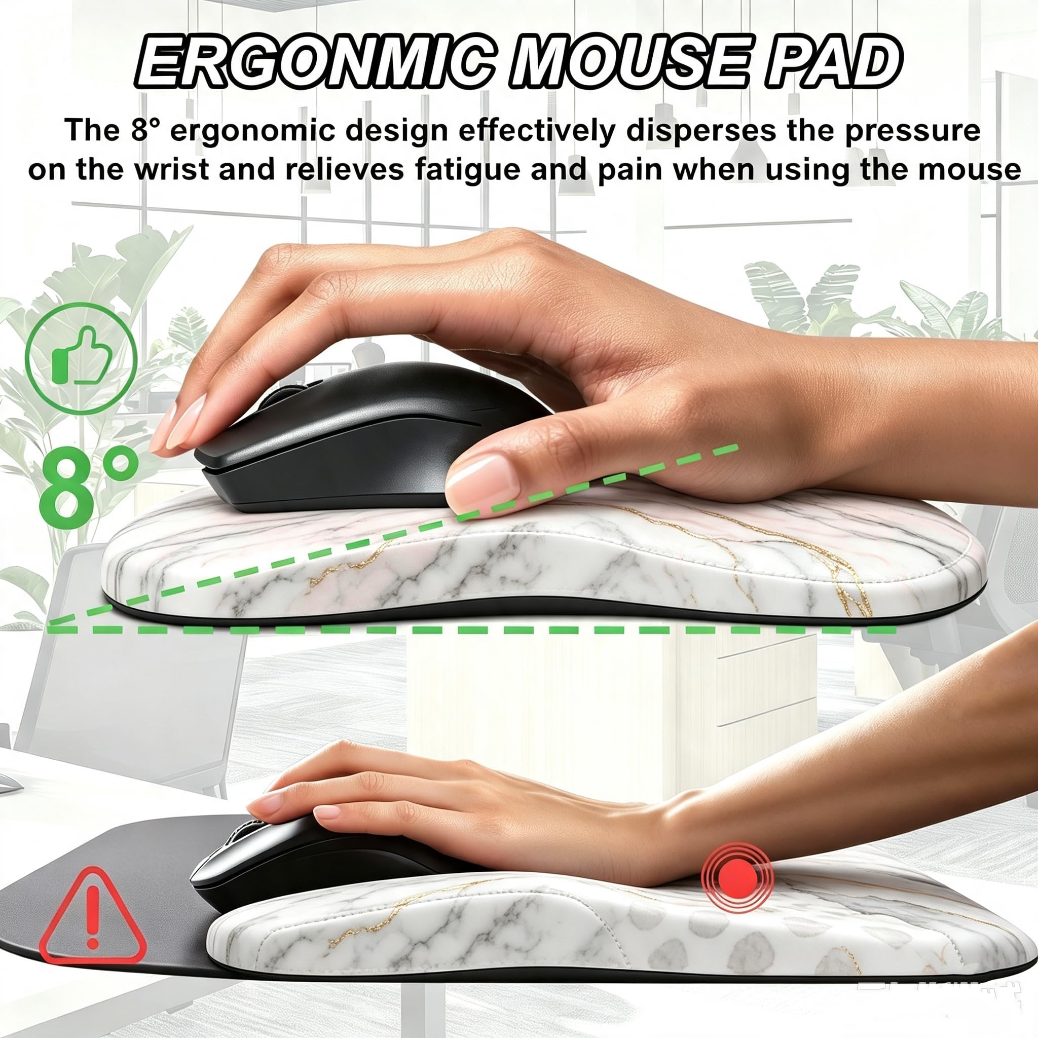 Alfombrilla ergonómica para mouse y reposamuñecas para teclado, túnel carpiano para computadora con juego de posavasos, alfombrilla de mouse de espuma viscoelástica con base de poliuretano