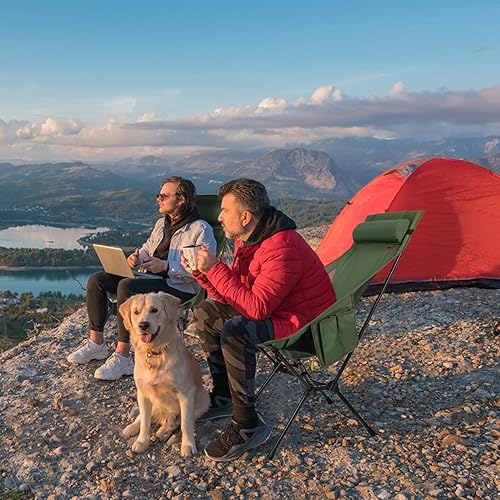 Miniatura 2 de Silla de camping portátil de respaldo alto, soporta 440 libras, silla plegable ligera con almohada ajustable para senderismo, playa, mochilero