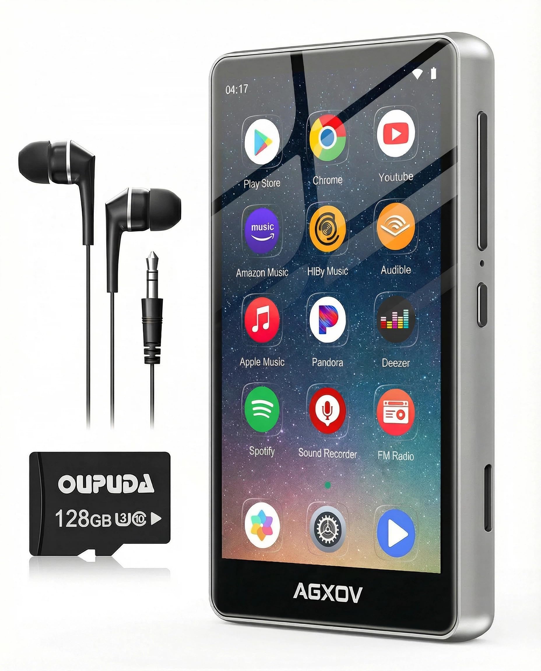 Lecteur MP3 Spotify Bluetooth Wi-Fi 144Go Écran Tactile 4,02 Pouces Radio FM Argent