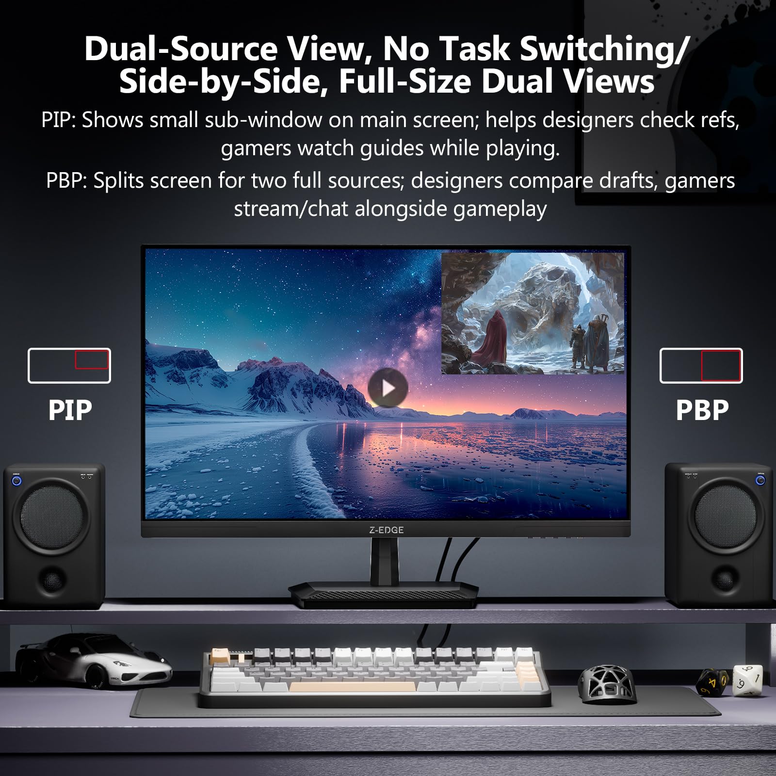 Z-Edge Monitor de Juego 27 Pulgadas 320 Hz 300 Hz, Monitor IPS rápido 2K QHD 1440p, frecuencia de actualización MPRT G27IS 1 ms, sRGB 99%, Equilibrio de Sombras, Pip/PBP, HDMI 2.1 x 2, DP 1.4 x 2