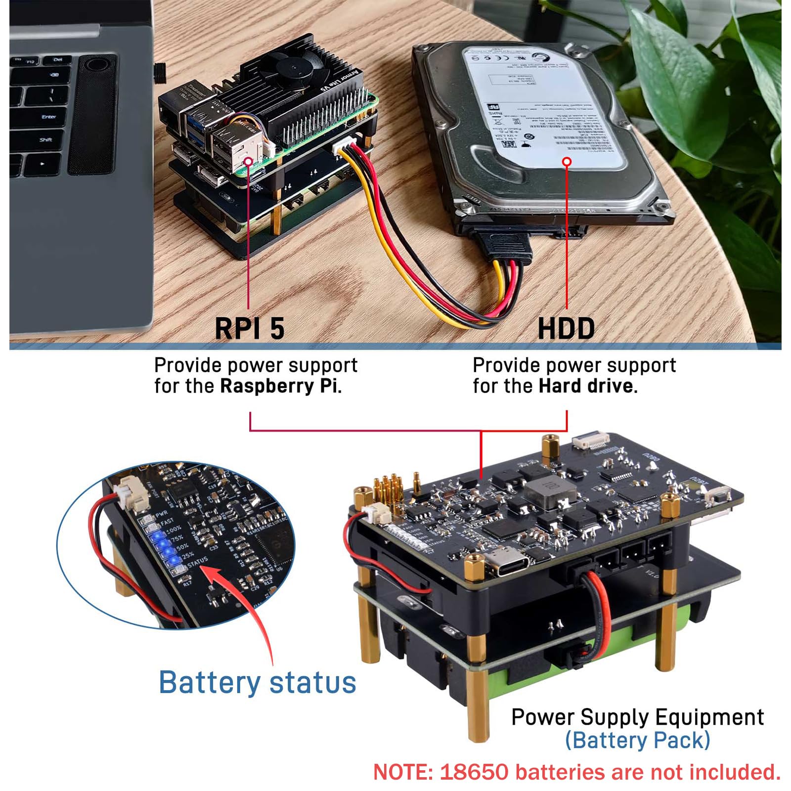 GeeekPi UPS Gen 6 Power Supply Uninterruptible UPS HAT with 1.3inch 240X240 LCD TFT Display Module for Raspberry Pi 5/4B