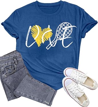 Tennis Shirt for Women Funny Game Day T-Shirts Love Tennis Heart Tee Tops