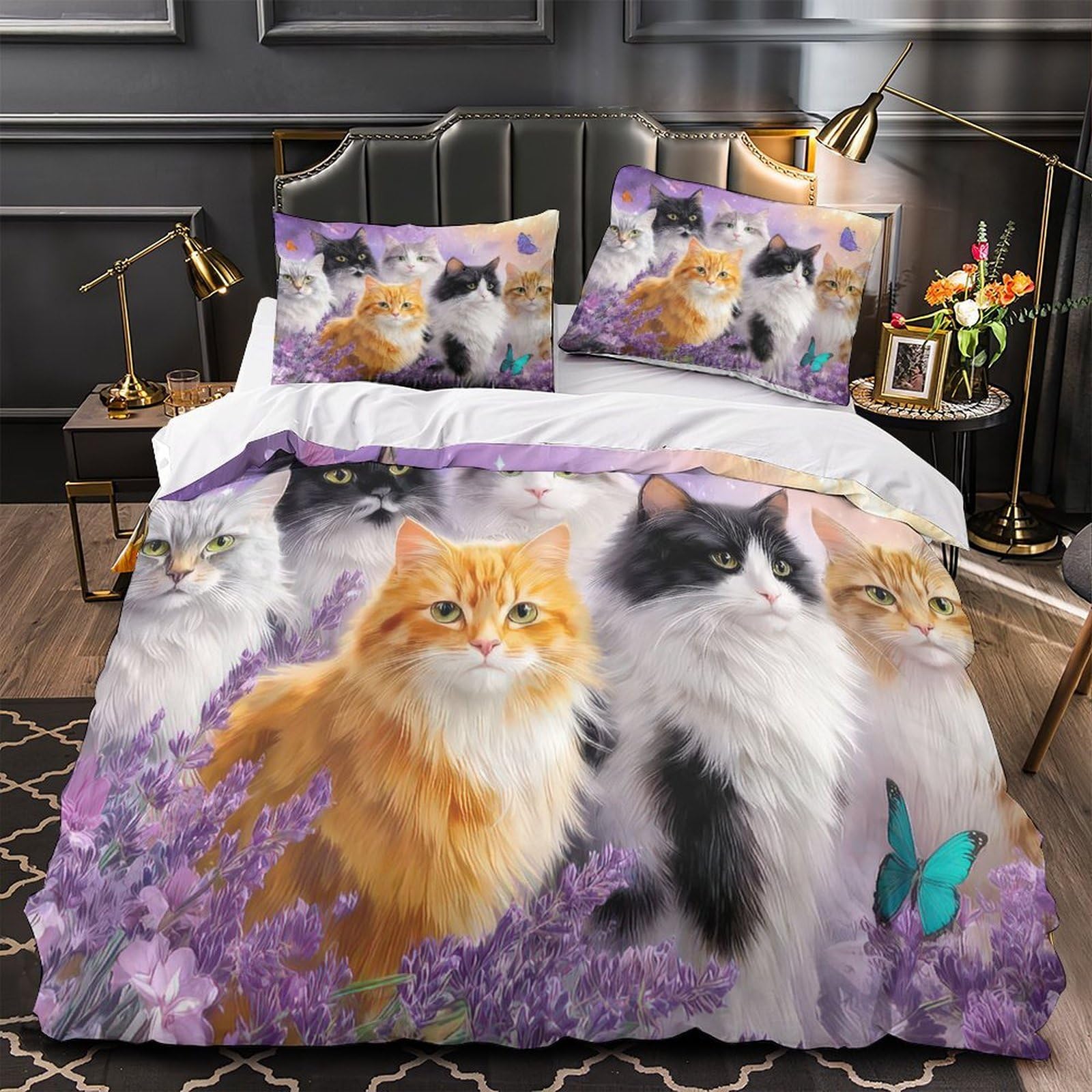 Parure de lit chat 3D hypoallergénique et confortable