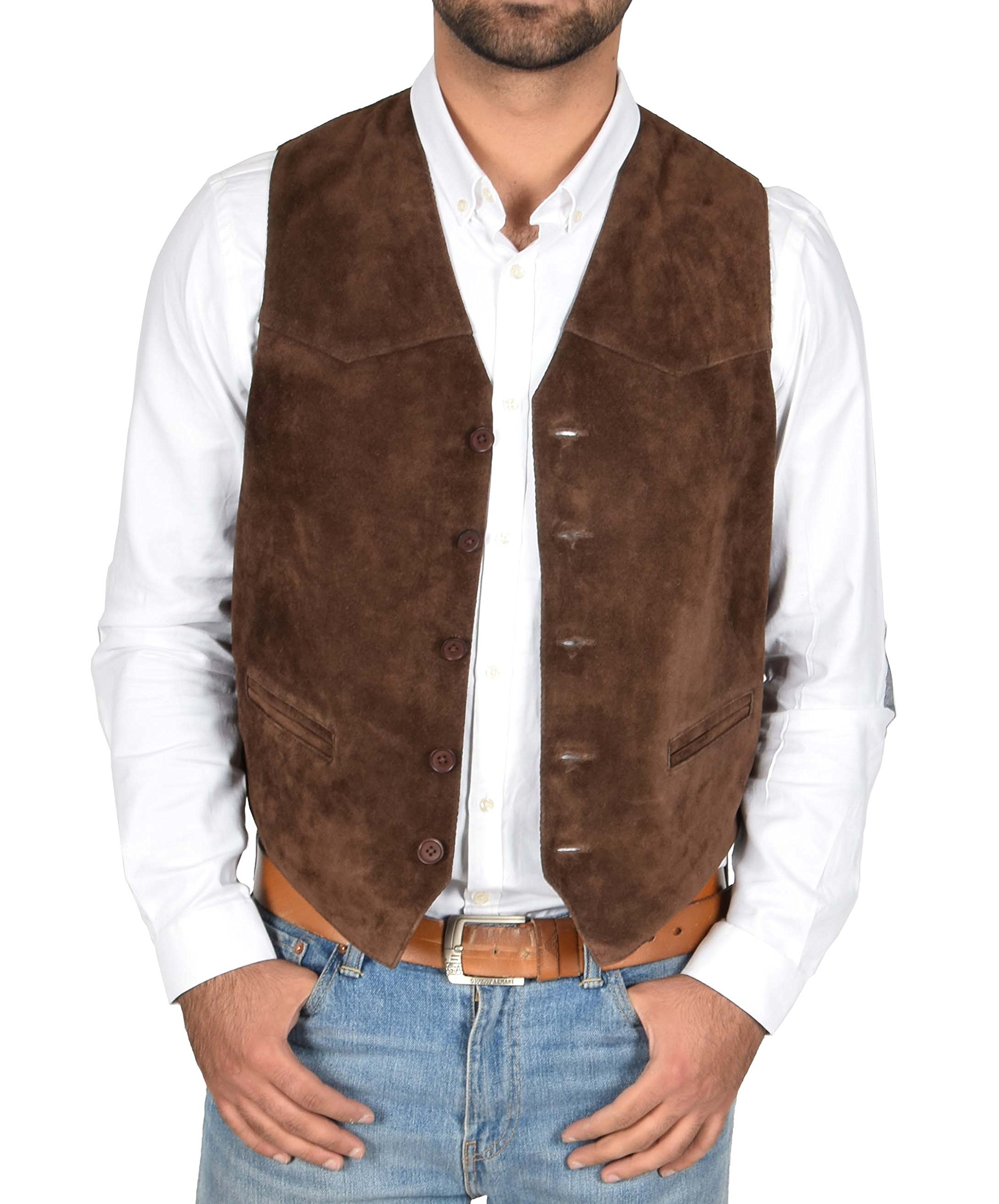 A1 FASHION GOODS Gilet in vera pelle scamosciata per uomo stile classico morbido marrone camoscio gilet Cole